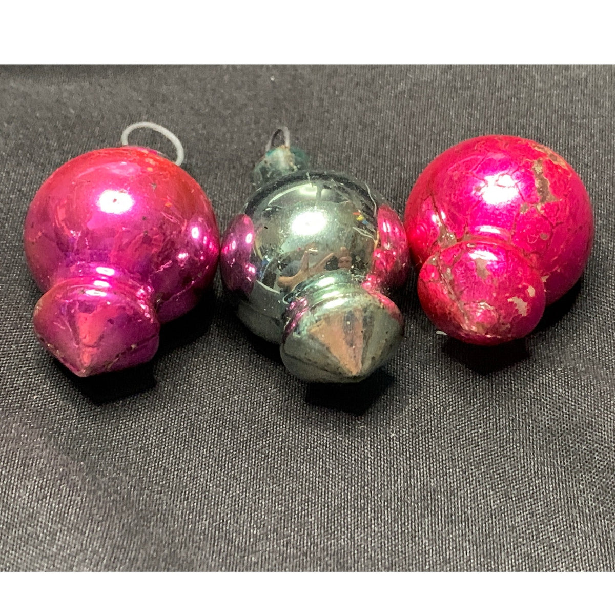 Vintage Glass Christmas Ornaments Lot 3 Double Finial Pink Silver Antique