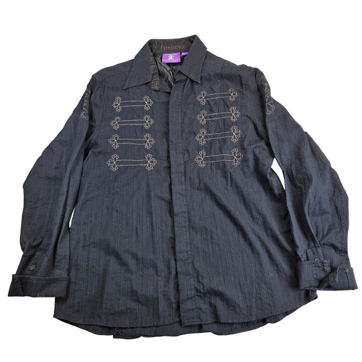 Jimi Hendrix Purple Label Rock & Roll Religion Black Embroidered Shirt L