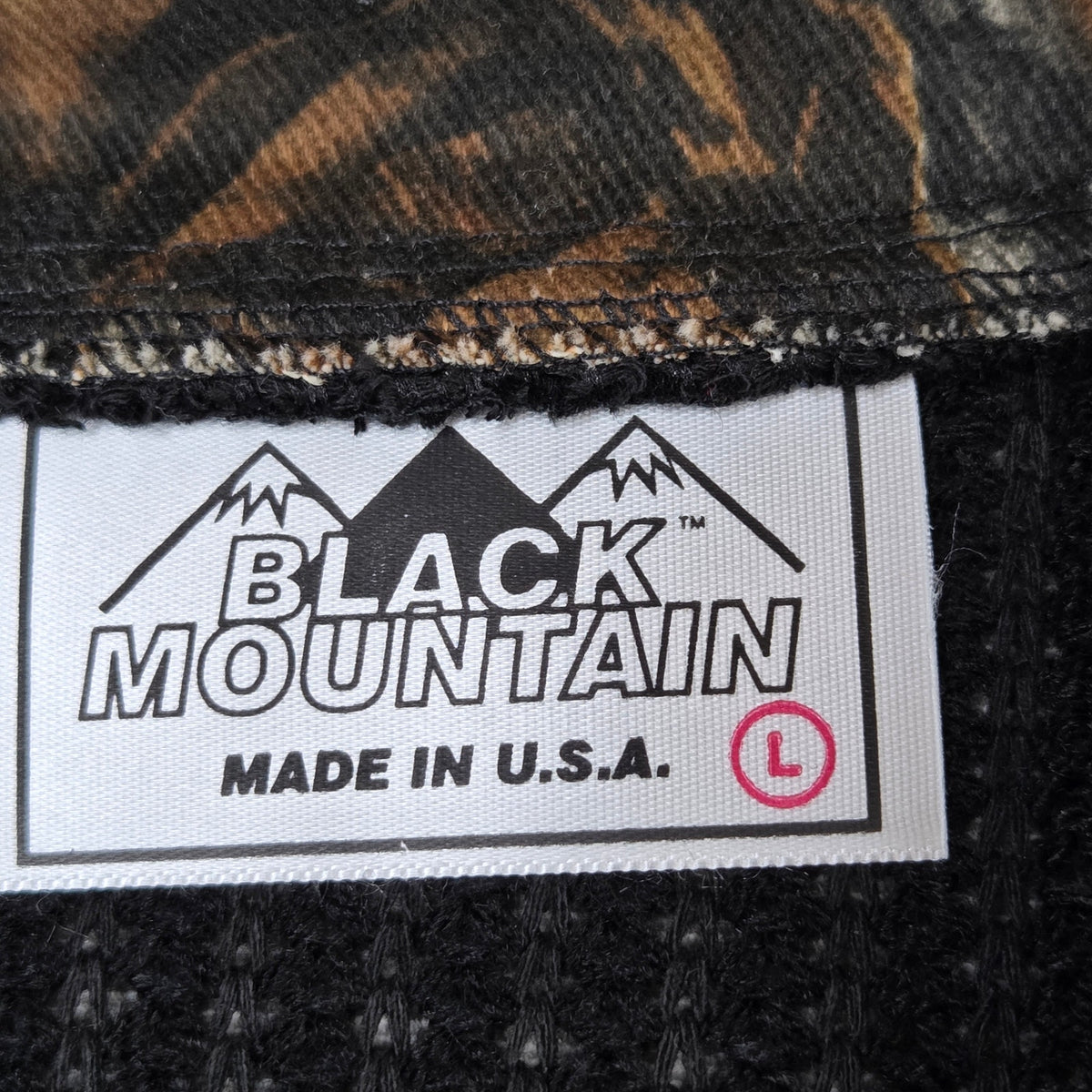 Black Mountain USA Waffle Knit 1/4 Zip Sweater Camo Collar Mens Large Black