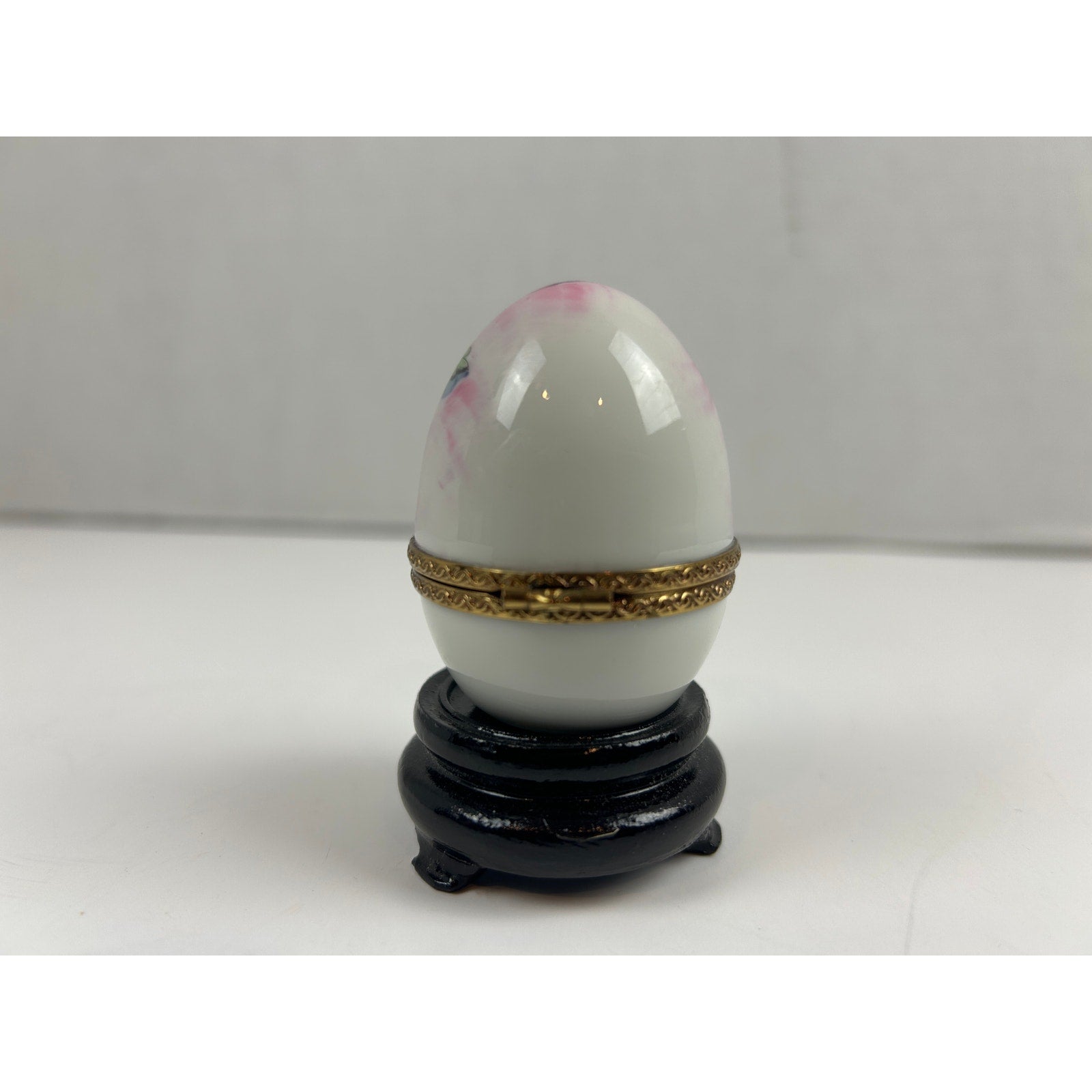 Limoges France Hand Painted Porcelain Trinket Box Egg Purple Floral Richard