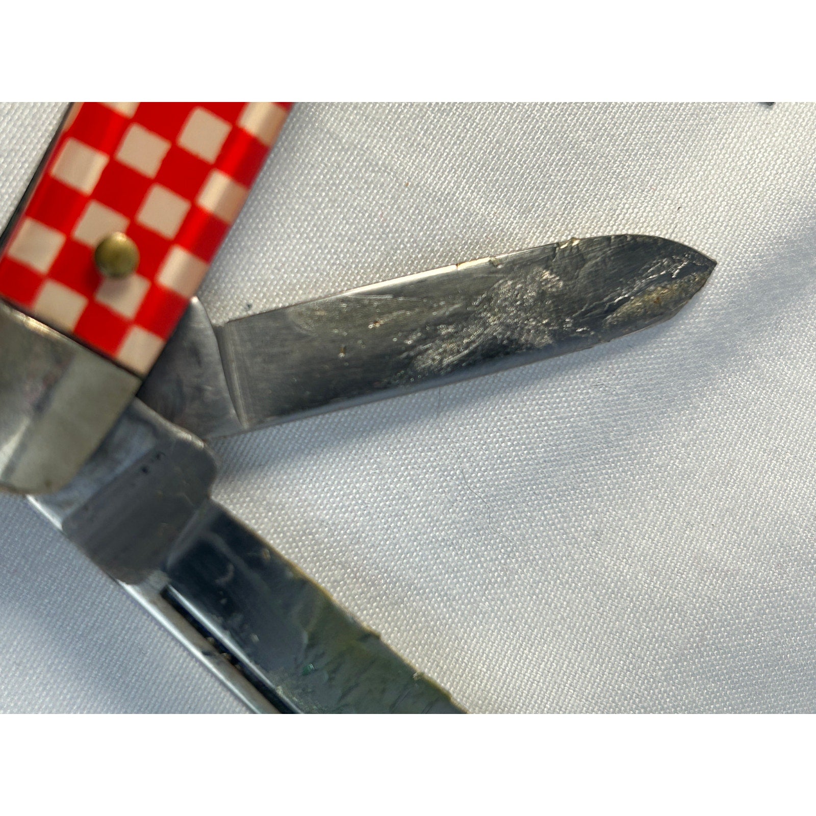 Vintage Purina Advertising Pocket Knife USA Multi Blade Red Checker Handle