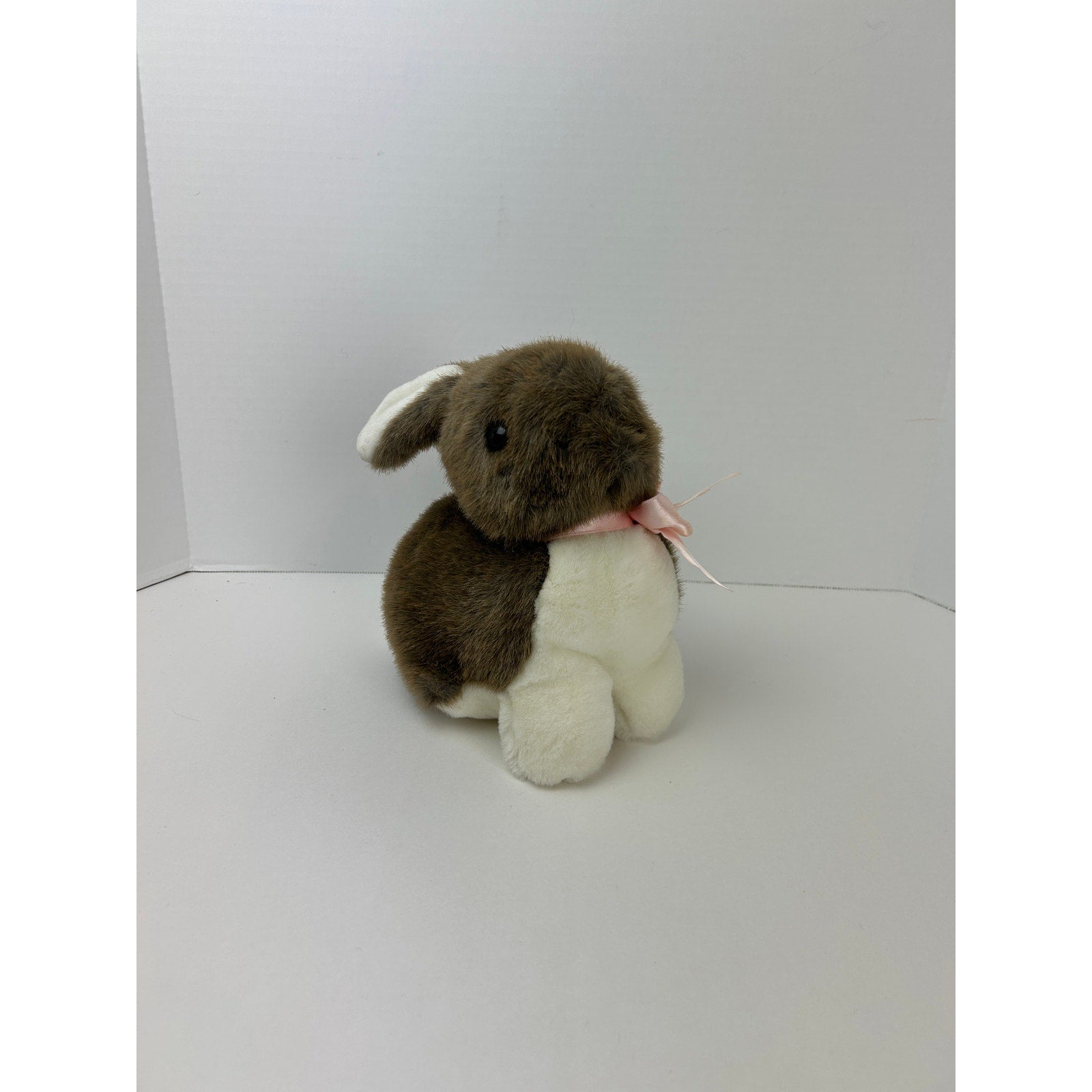 Vintage Easter Bunny Plush Brown and White Rabbit With Happy Easter Tag