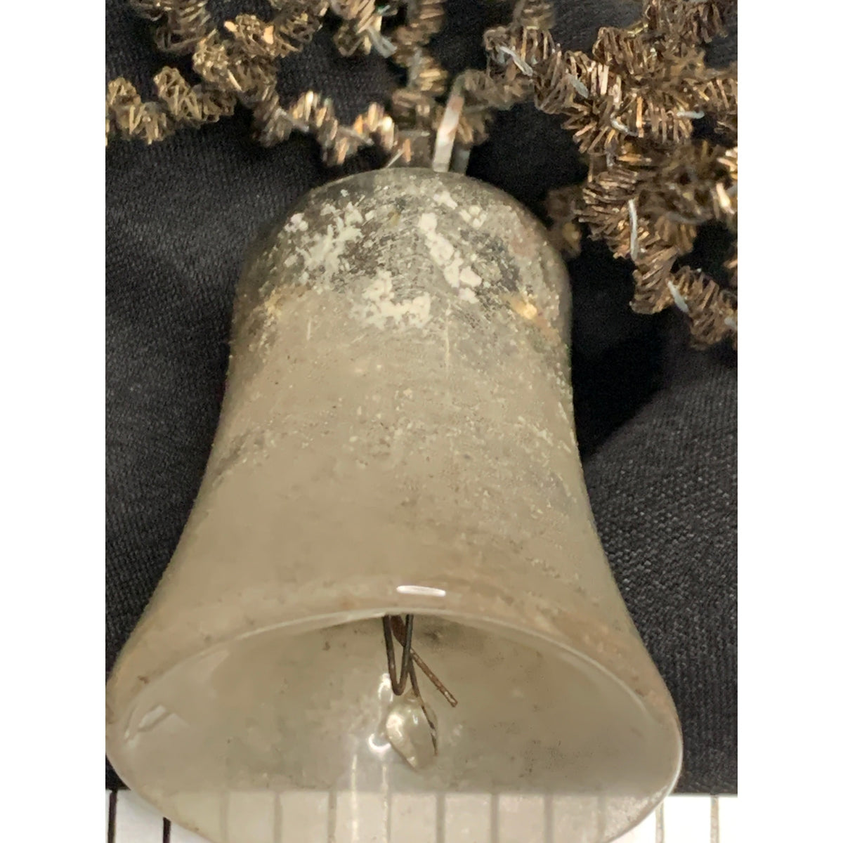 Antique Vintage Glass Bell Christmas Ornament Glass Clapper Tinsel Silver