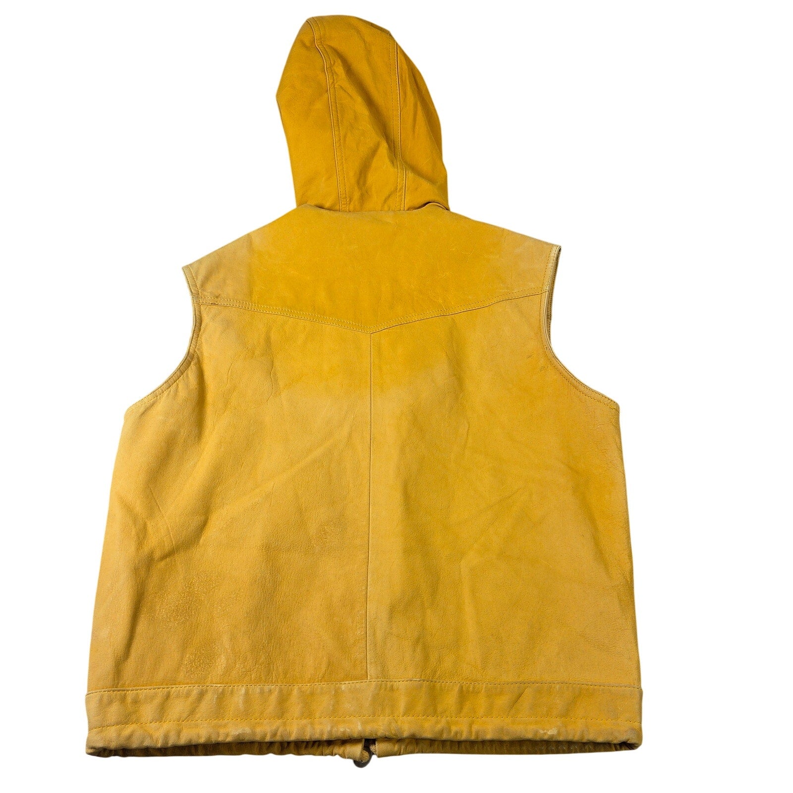 Georgetown Leather Vintage Hooded Vest Yellow 100% Leather USA Style 903