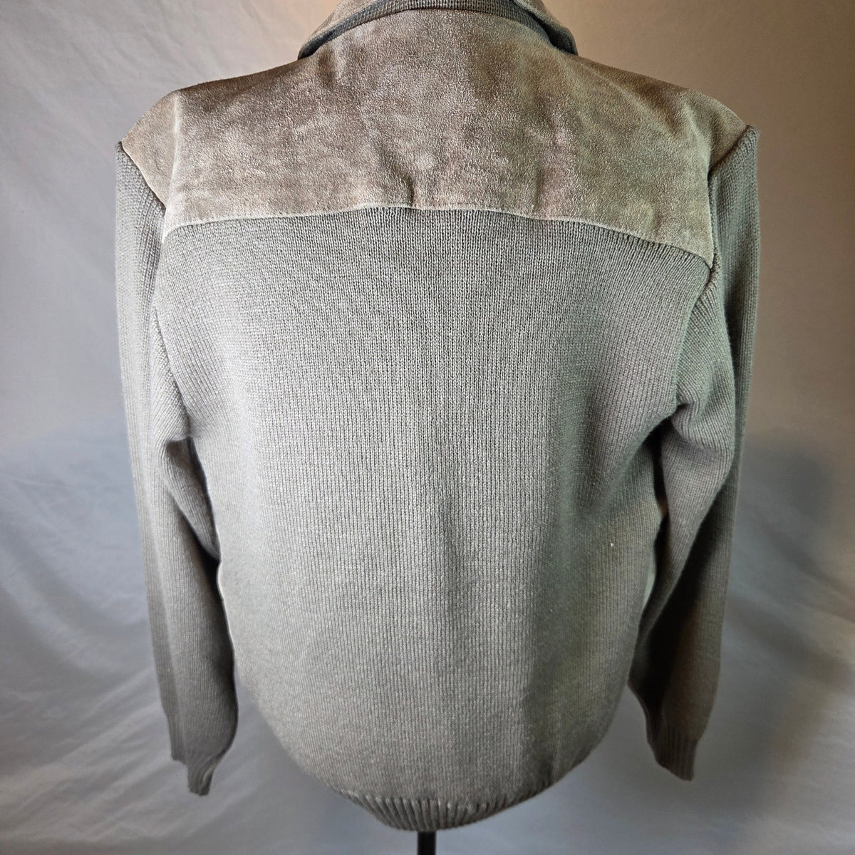 Claybrooke Cow Split Leather Knit Full Zip Sweater Jacket Men's XL Korea Vintage