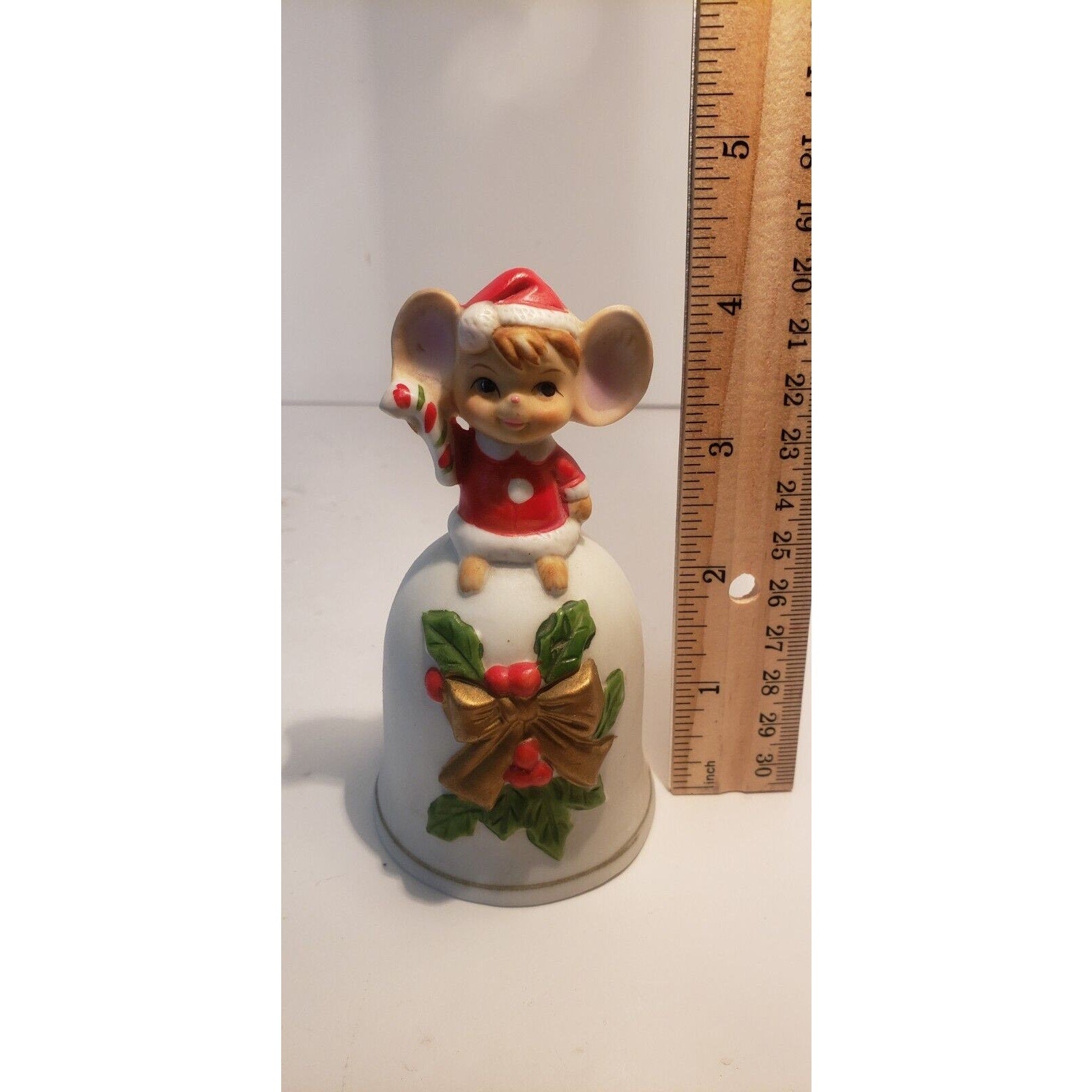 Vintage Christmas Ceramic Bell - mouse holding candy cane