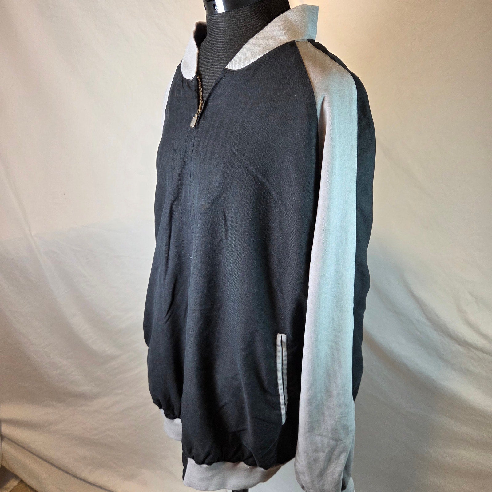 Vintage Tulliano 100% Silk Bomber Jacket Men's 2XT Black Gray Full Zip Y2K