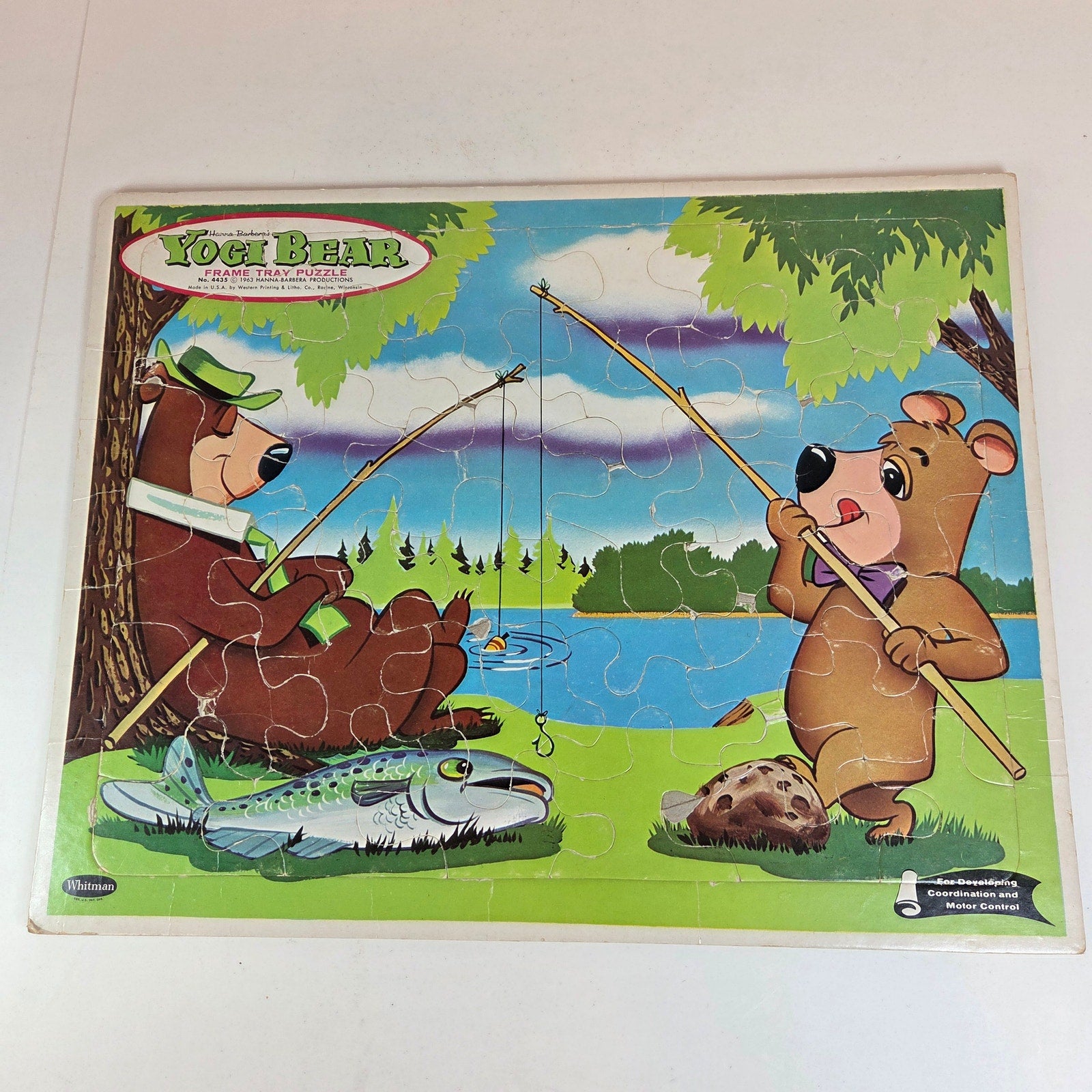 Vintage 1963 Whitman Yogi Bear & Boo Boo Fishing Tray Puzzle #4435 Hanna-Barbera
