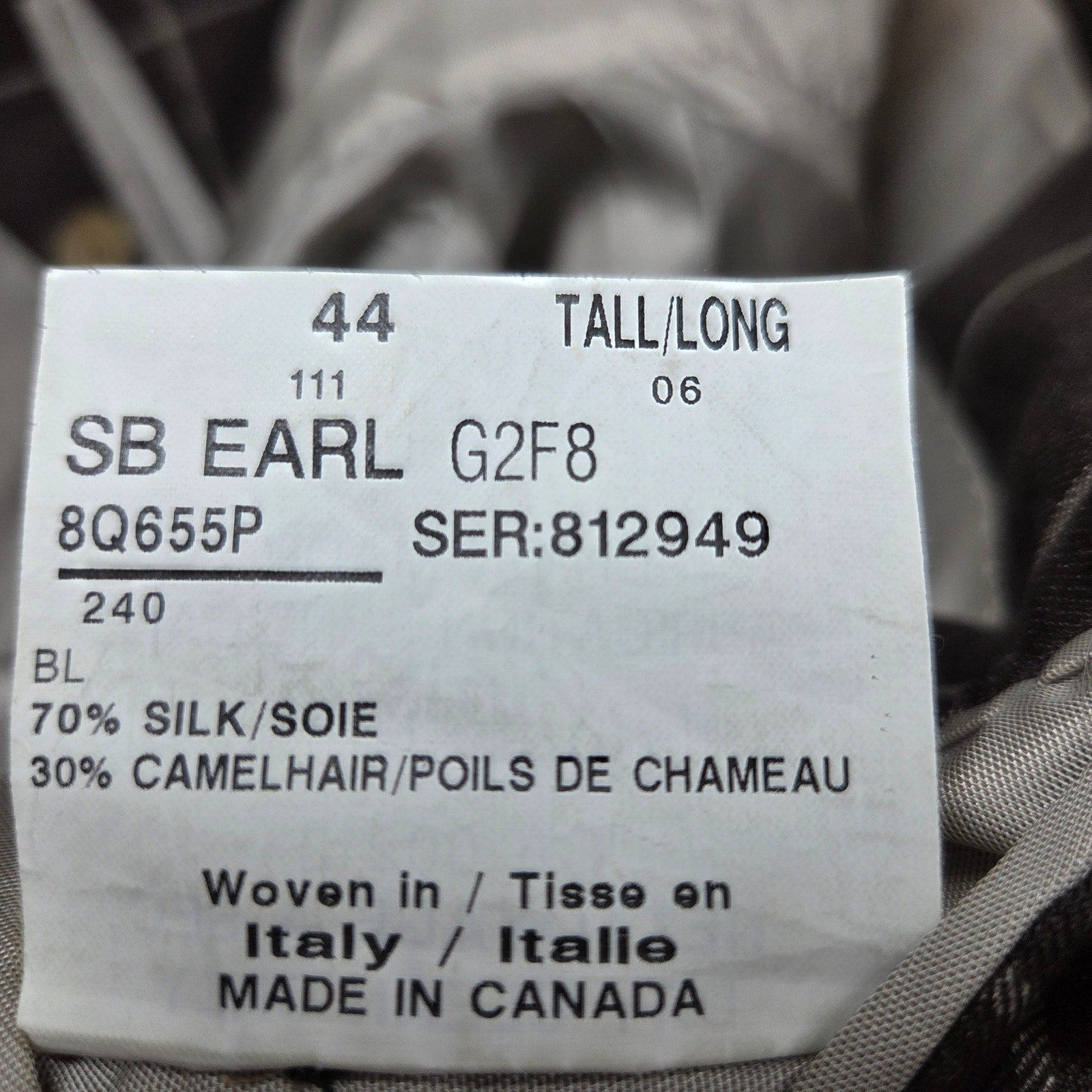 Samuelsohn Earl 44L Camel Hair Silk Windowpane Sport Coat Blazer Canada