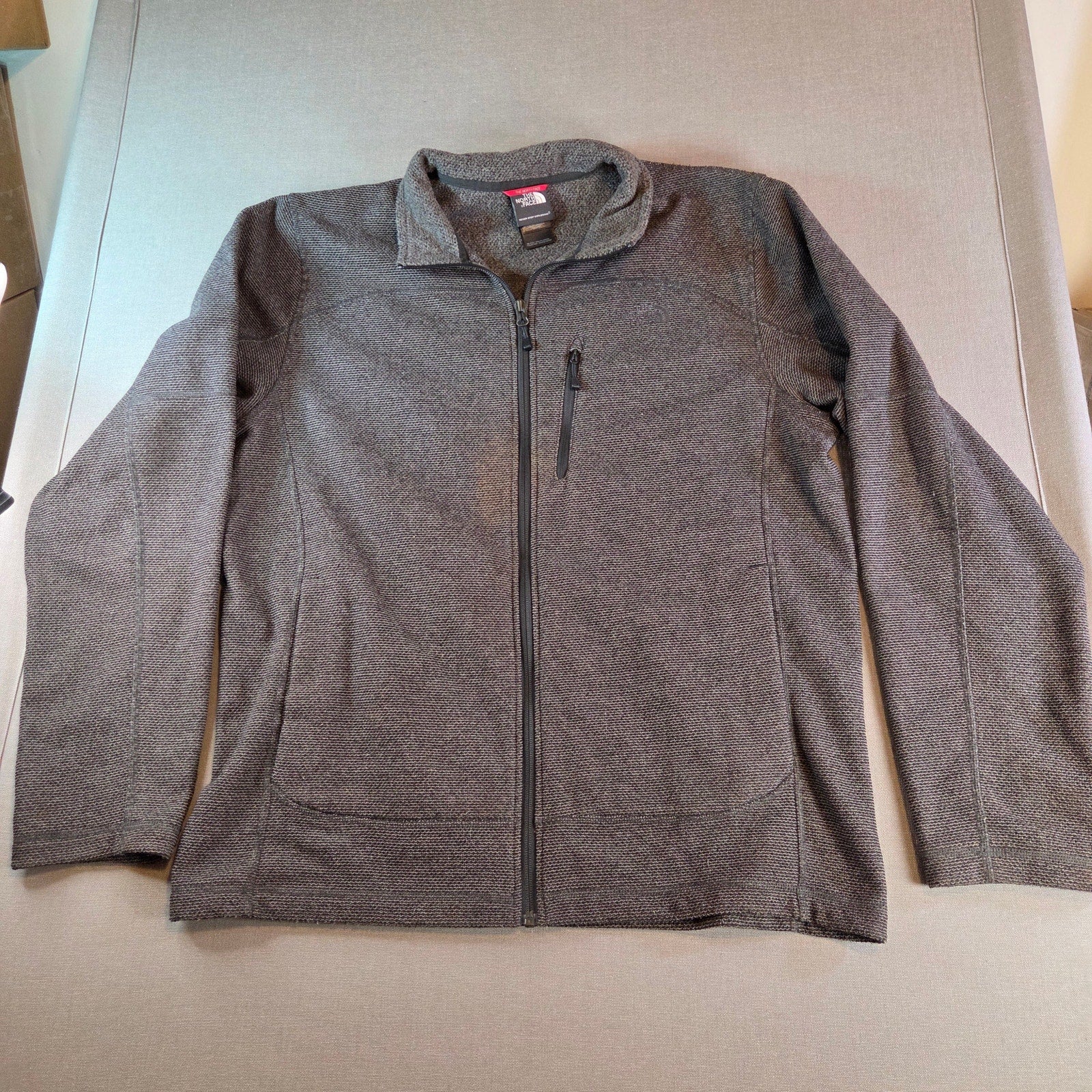 The North Face Men’s L Gray Full Zip Fleece Jacket Lightweight Polyester