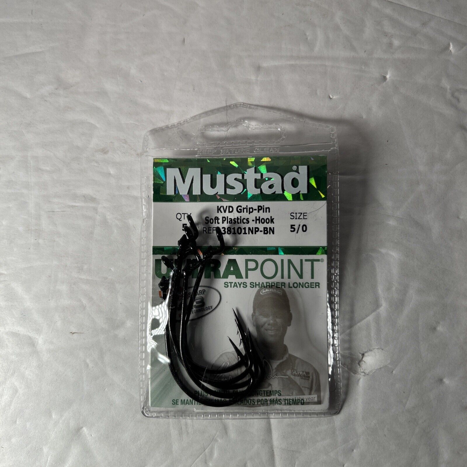 5 Mustad KVD Grip-Pin Soft Plastic Hook 38101NP-BN Size 5/0