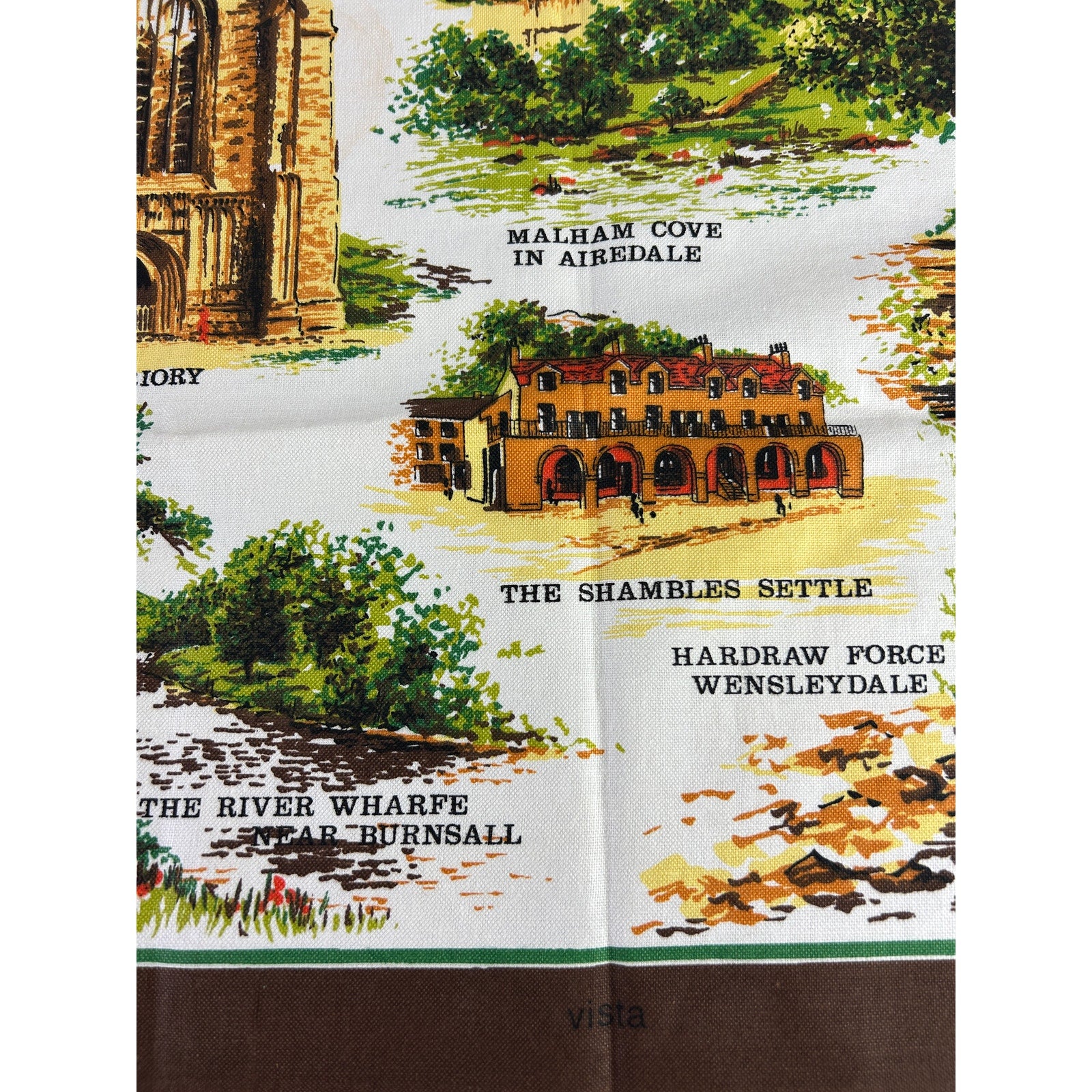 Vintage Yorkshire Dales Tea Towel Map England Cotton Clive Mayor