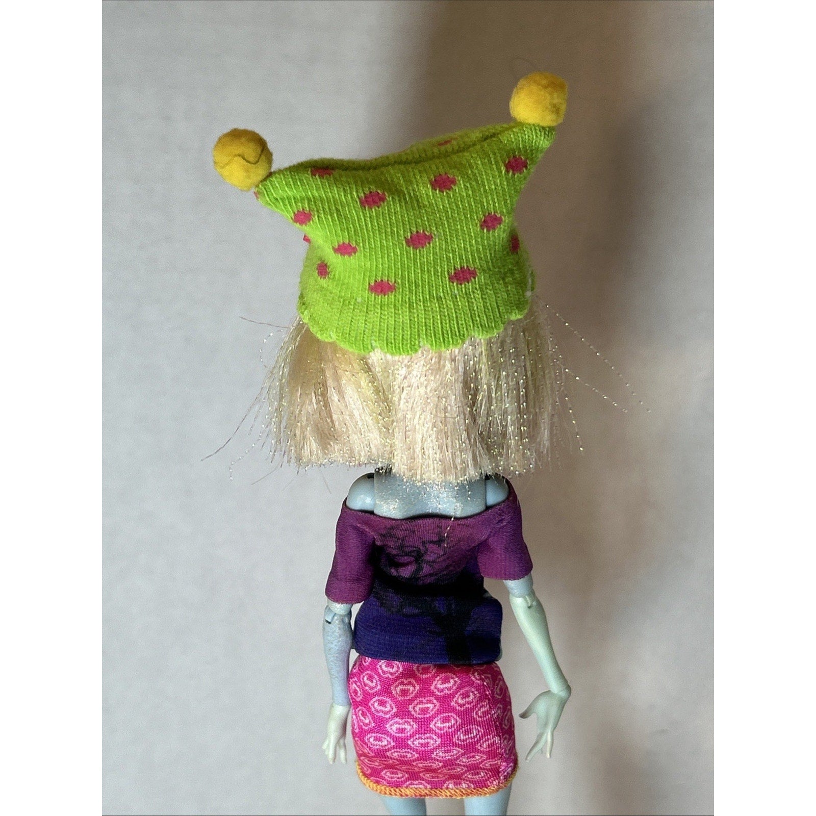 OOAK Repaint Monster High BJD Doll Blonde Hair Green Hat Pink Skirt Boots