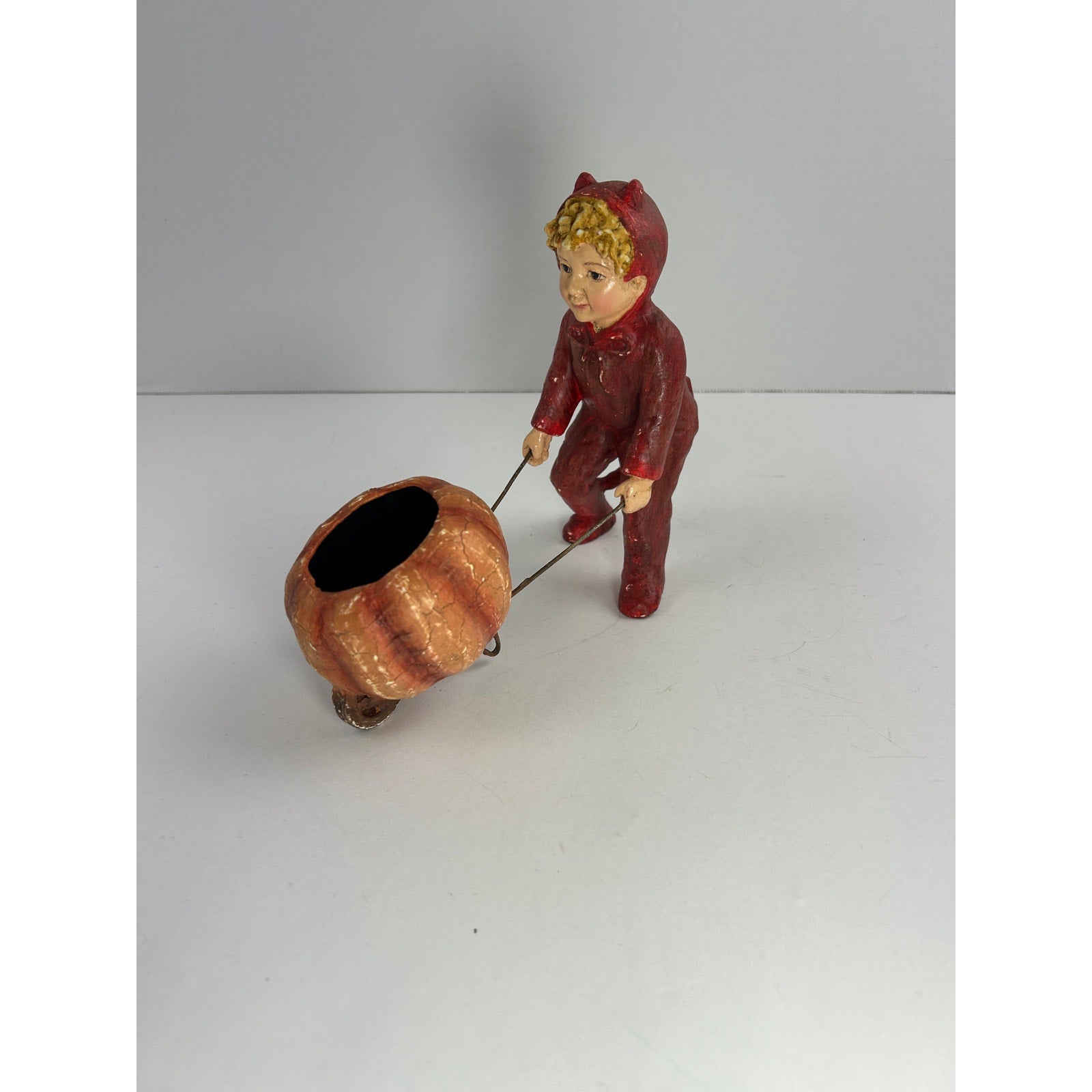 Bethany Lowe Devil Child Pulling Pumpkin Wagon Halloween Figurine