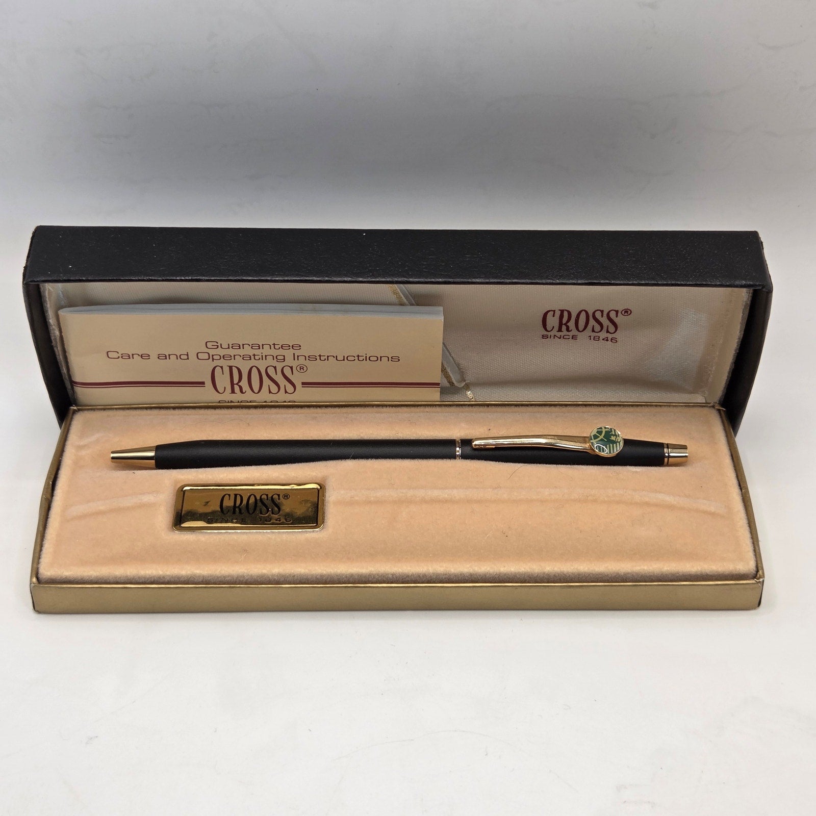 Vintage 1980s Cross Classic Century Black Ballpoint Pen w/ Box & Papers Works