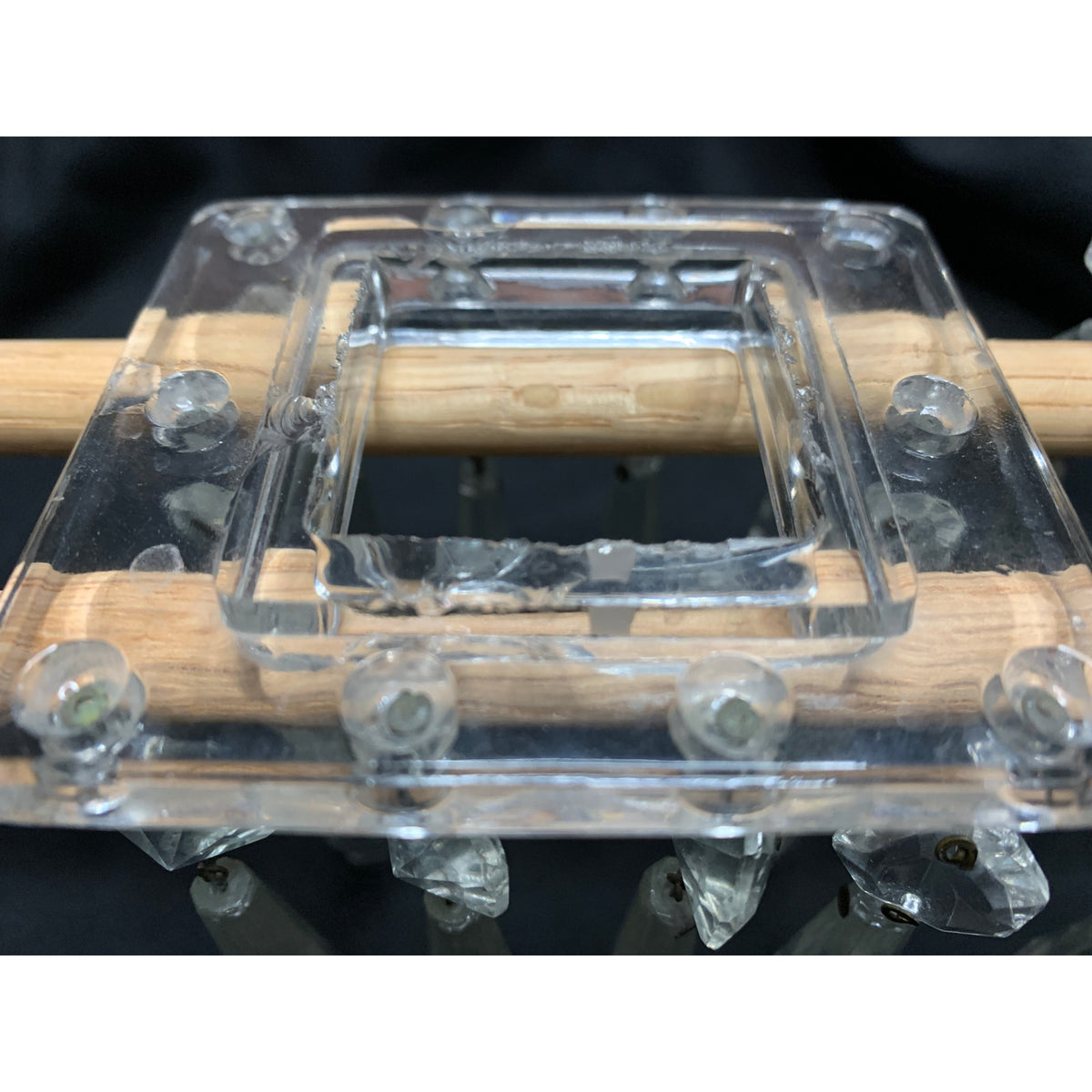 Vintage Lead Crystal Square Bobeches 16 Hanging Prisms Chandelier Pair