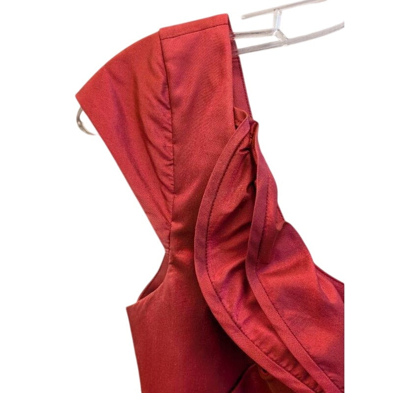 Marisa Baratelli Thai Silk One Shoulder Ruffle Cocktail Dress Red Size 4
