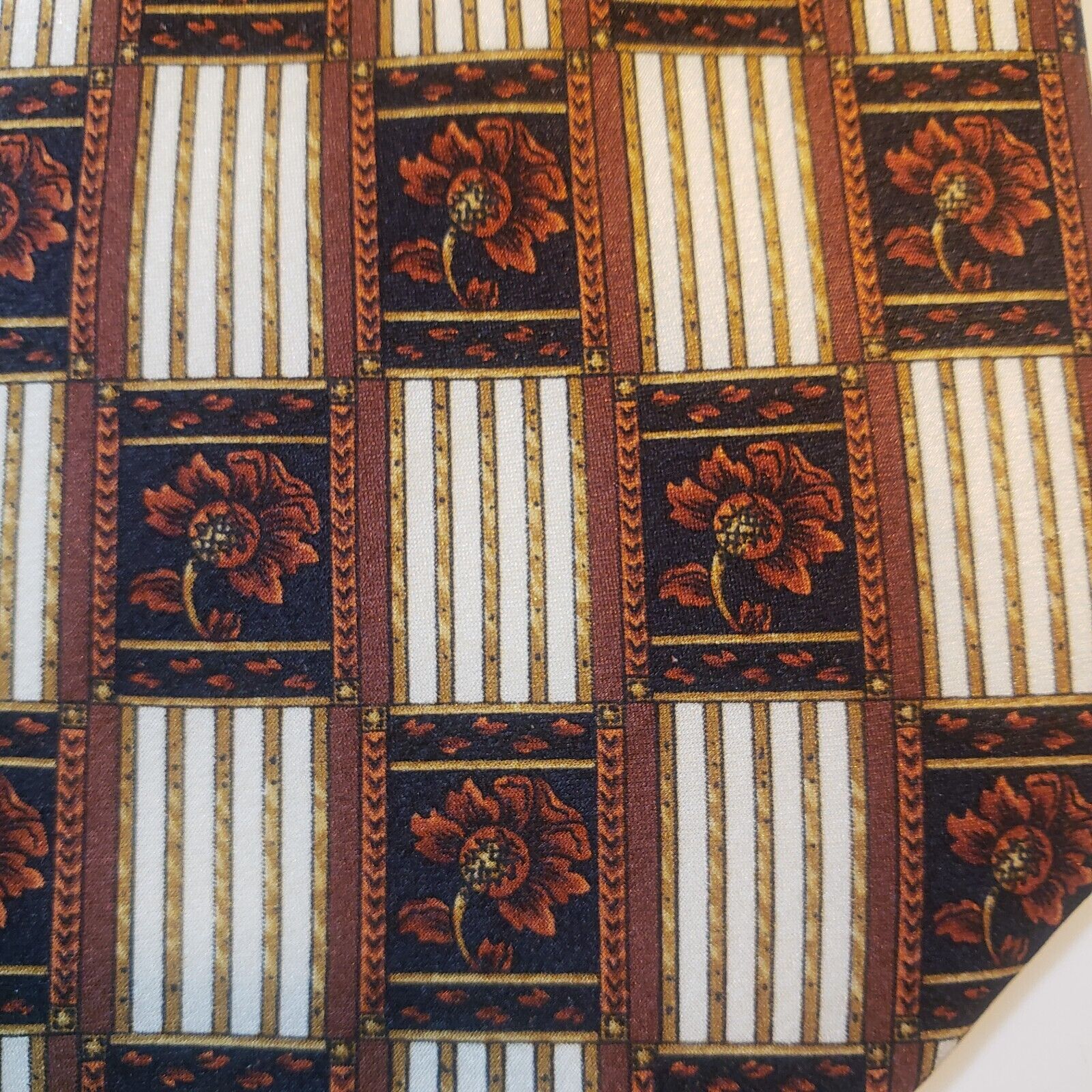 Lanvin Paris Brown Floral Pattern Silk Tie