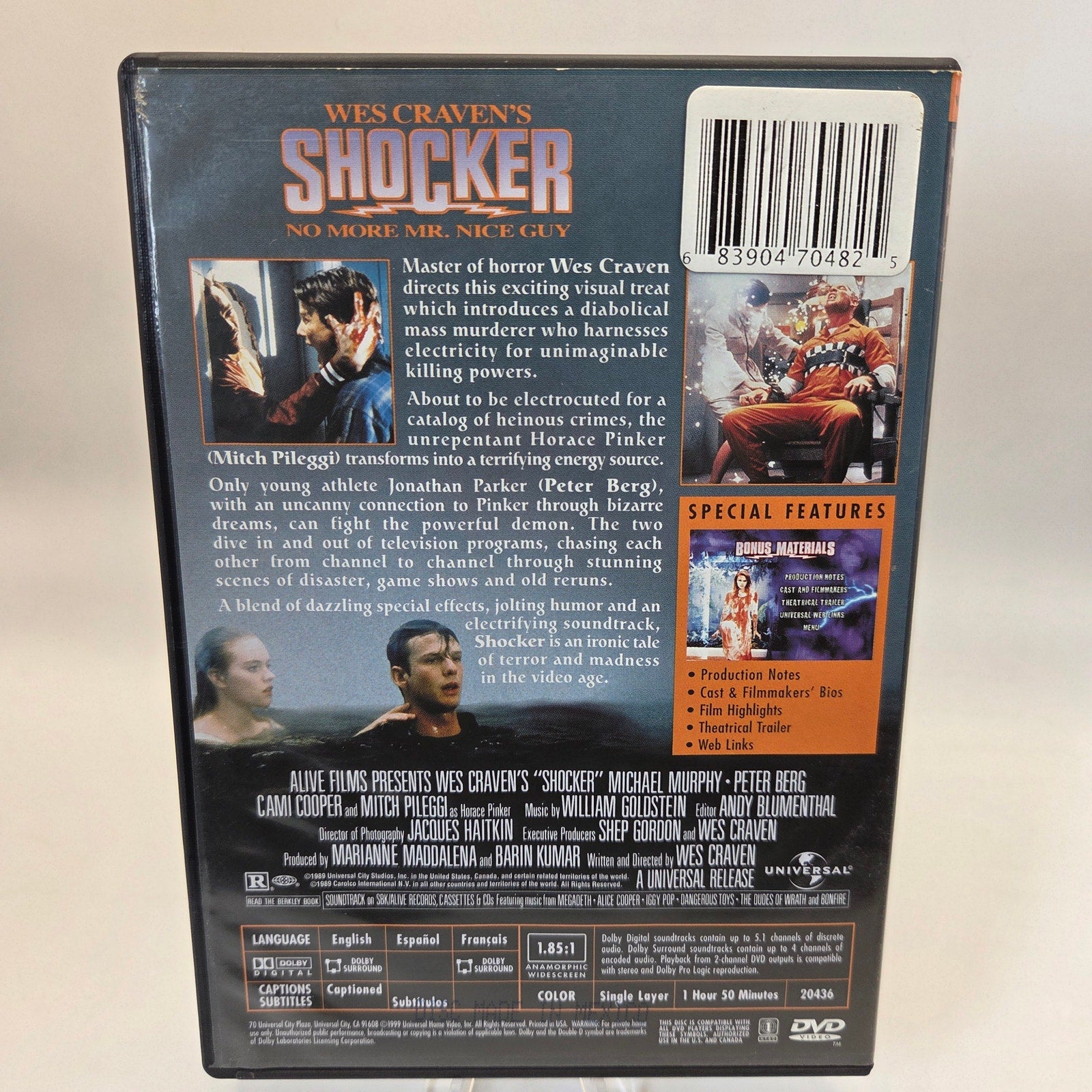 Wes Craven Shocker DVD 1989 Universal Horror Film Widescreen Edition
