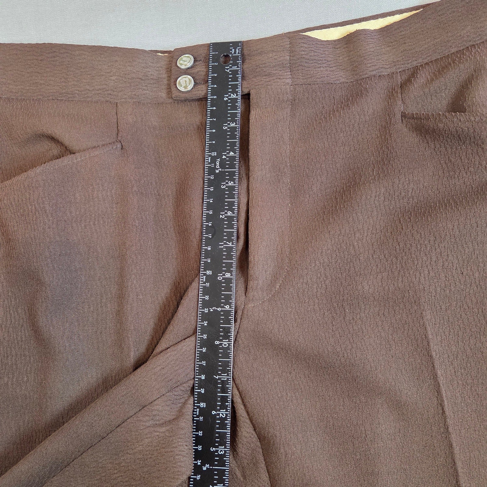 Vintage Handmade Brown Pleated Dress Pants 1970s 37x26.5 Cuffed Hem