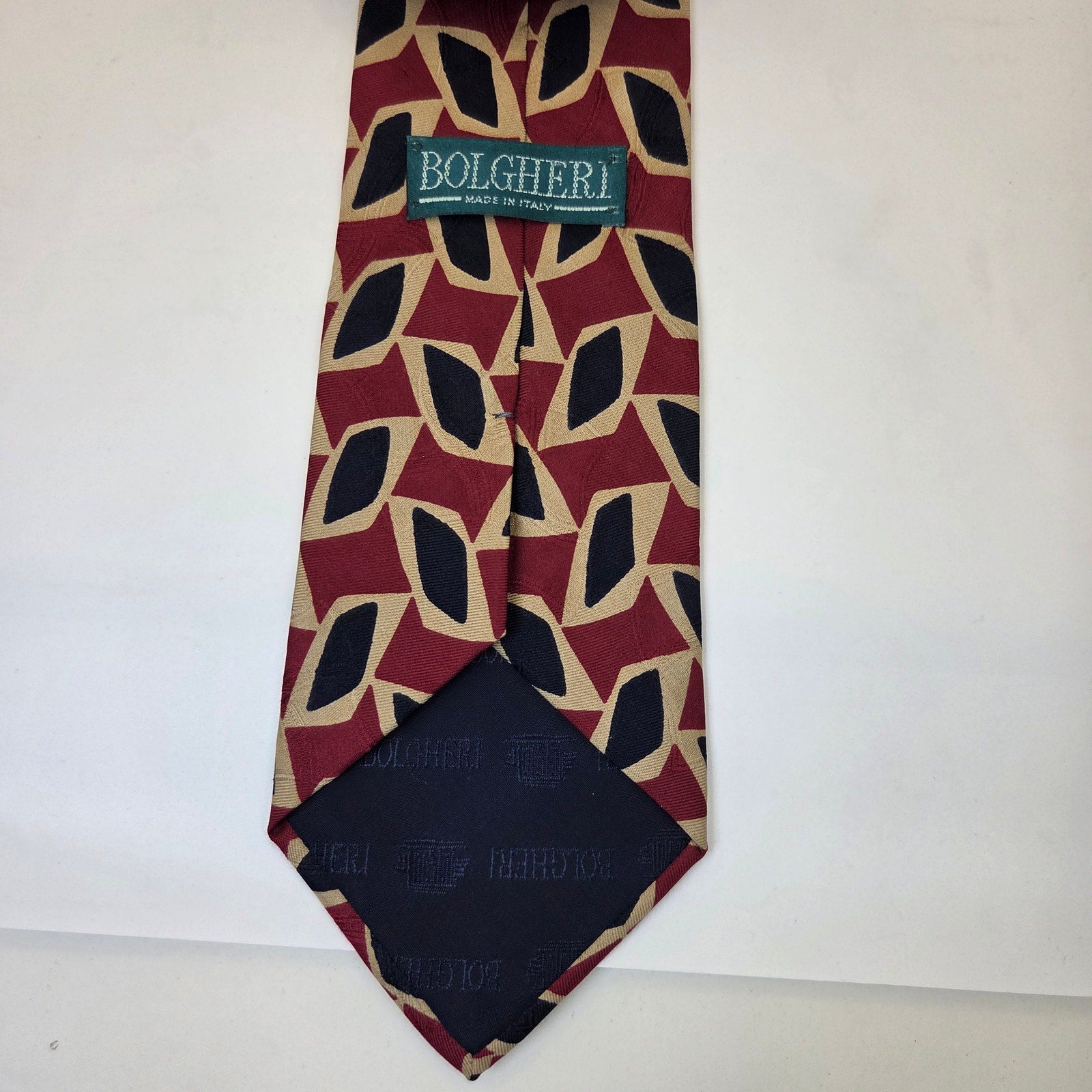 Bolgheri Italy Silk Abstract Geometric Wide Vintage Mens Necktie 4in