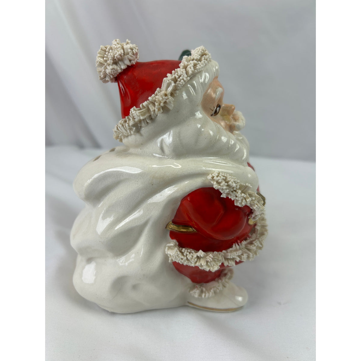 Vintage 1950s Ceramic Spaghetti Trim Santa Claus Coin Bank Japan Christmas
