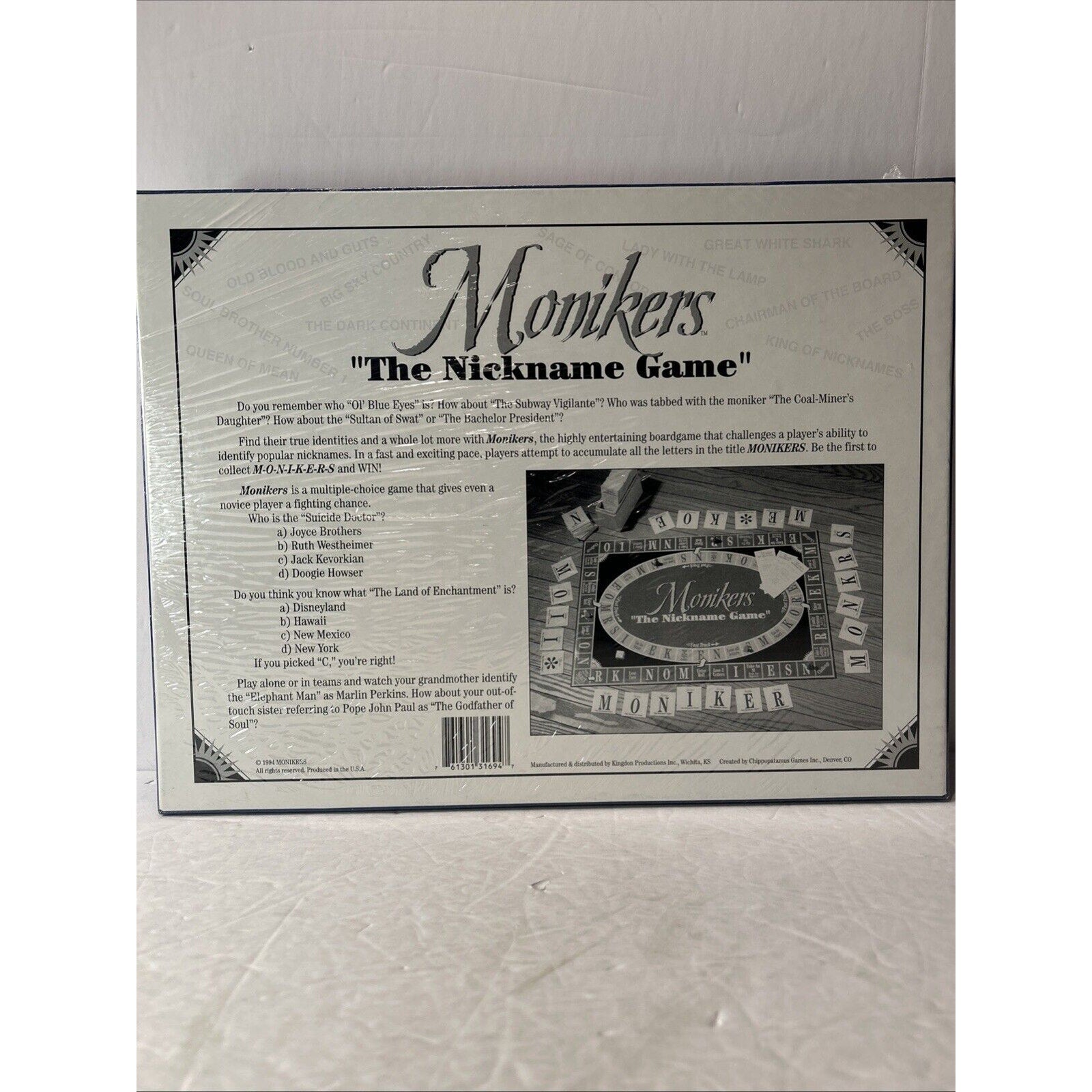 Monikers The Nickname Game Sealed 1994 USA Friends Family Boardgame Fun
