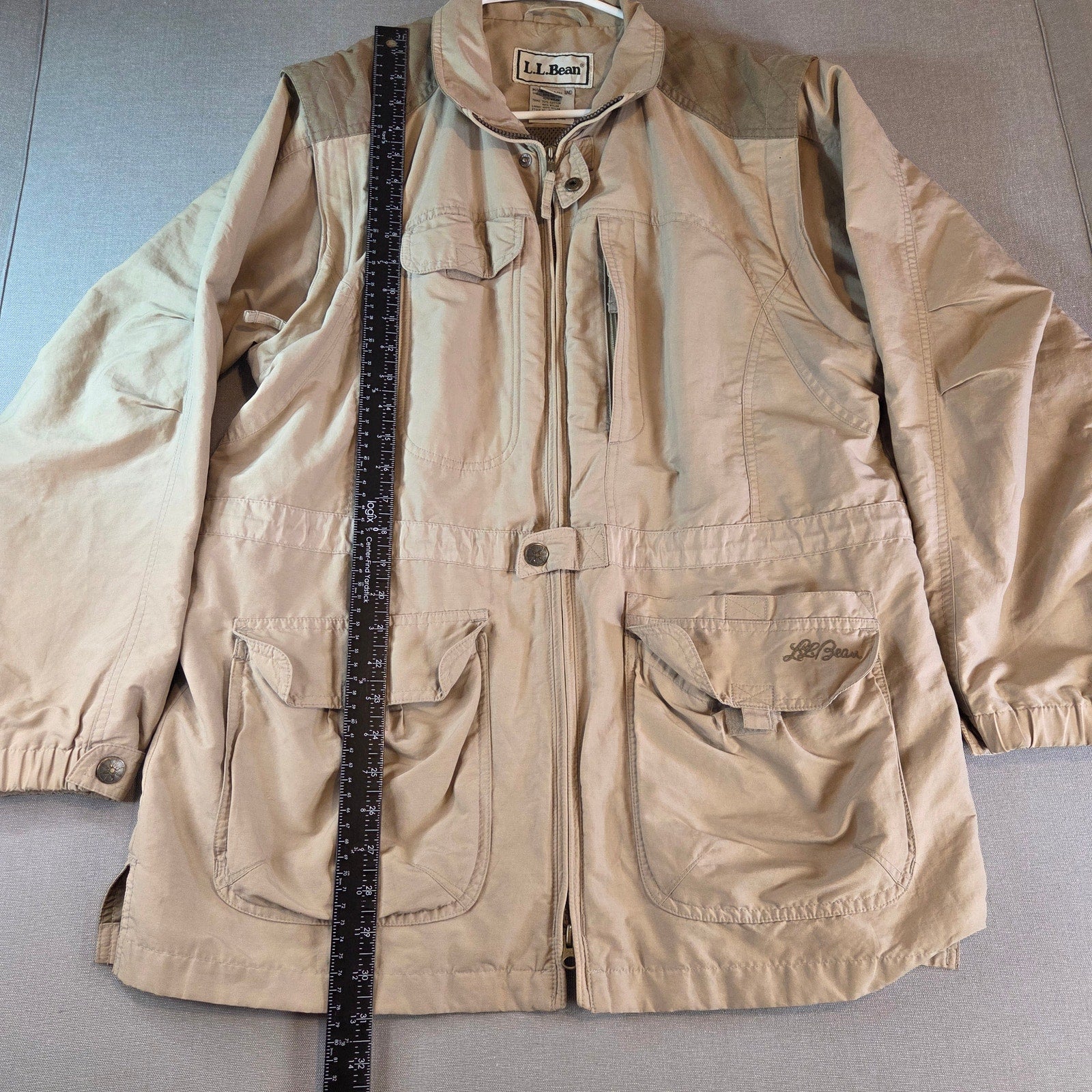L.L. Bean Women’s Convertible Field Jacket Vest Beige Large Zip Off Sleeves