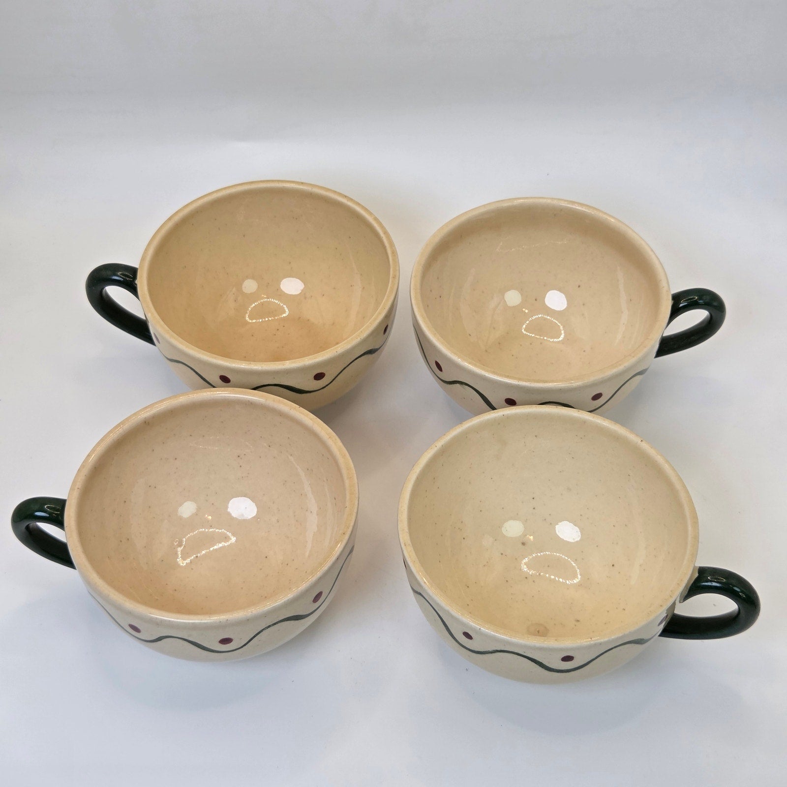 Vintage Metlox Poppytrail 4 Coffee Tea Cups California Pottery Set Green Handles