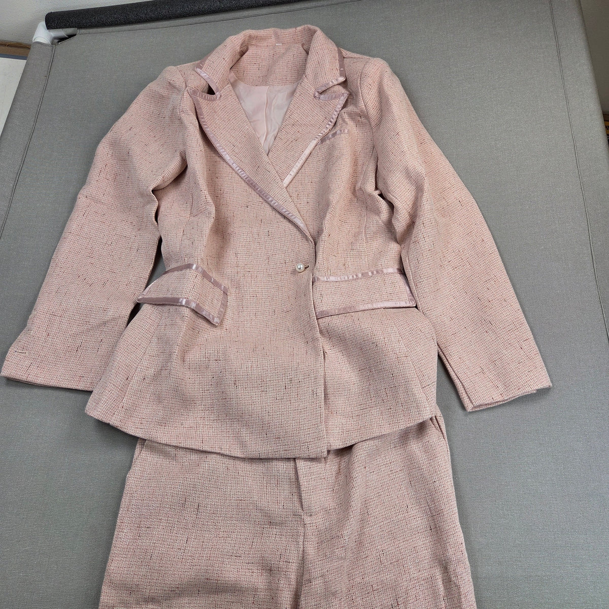 Unbranded Womens Small Pink Tweed Look Pantsuit Blazer Wide Leg Pants Set