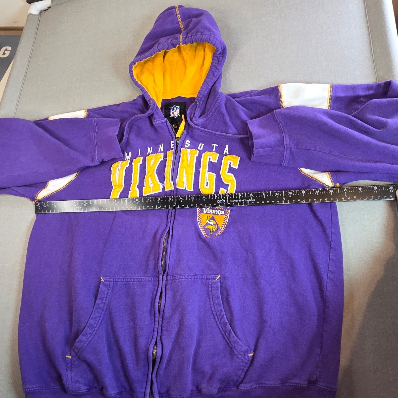 NFL Team Apparel Vikings 2XL Purple Full Zip Hoodie Yellow Lined