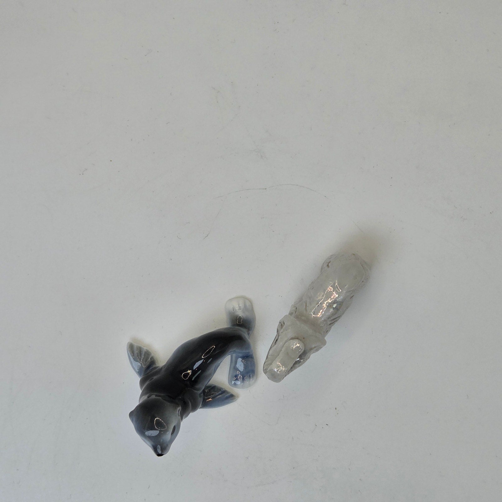 Miniature Ceramic Seal & Elephant Figurines Pair Unmarked Glazed Decor