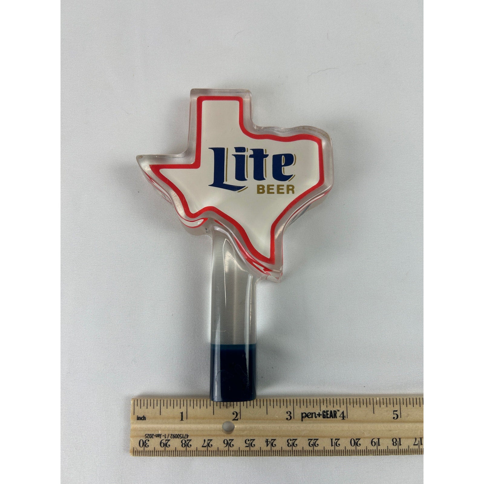 Miller Lite Texas Shaped Beer Tap Handle Clear Lucite Acrylic Breweriana 6in