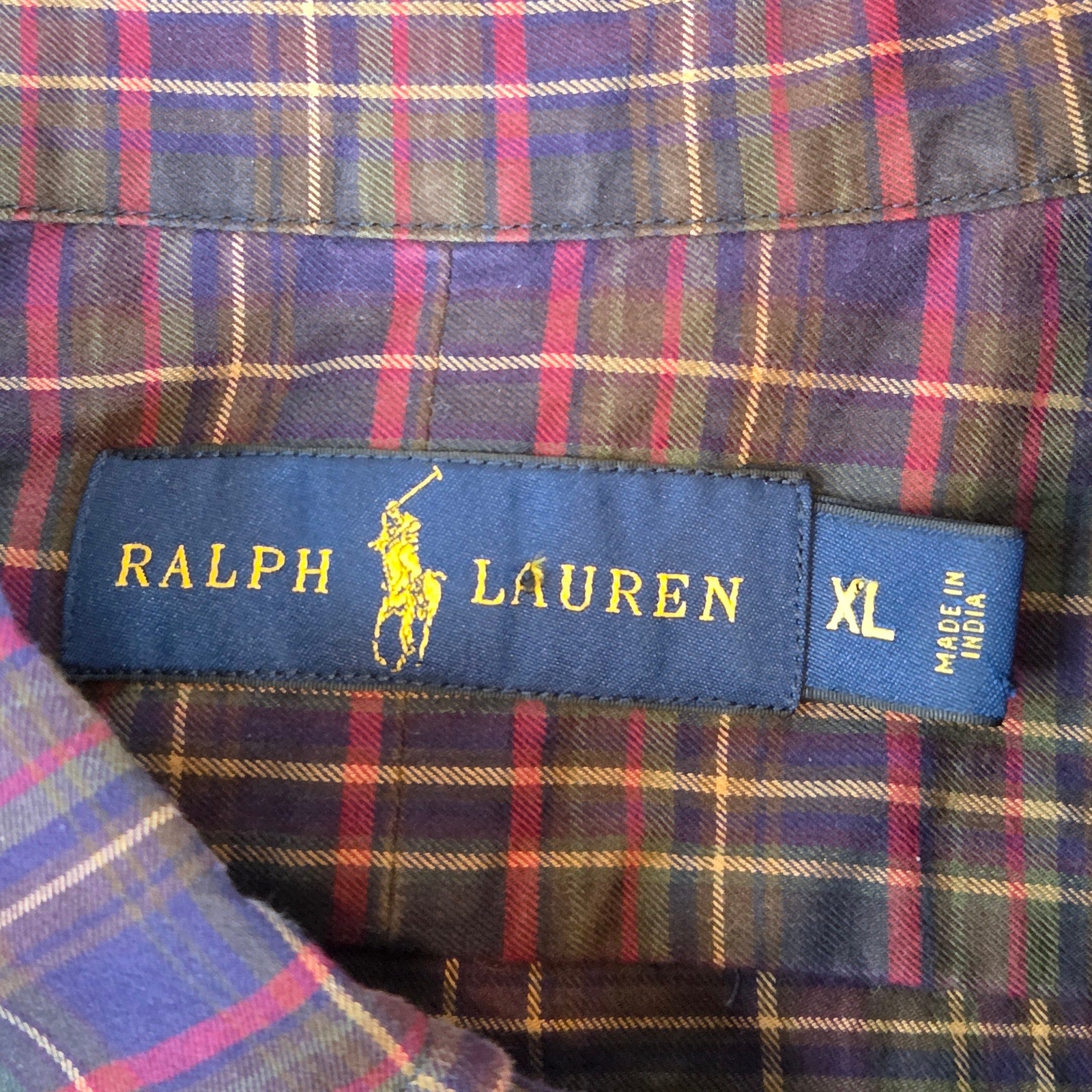Ralph Lauren Polo XL Plaid Button Down Shirt Long Sleeve Cotton Made India