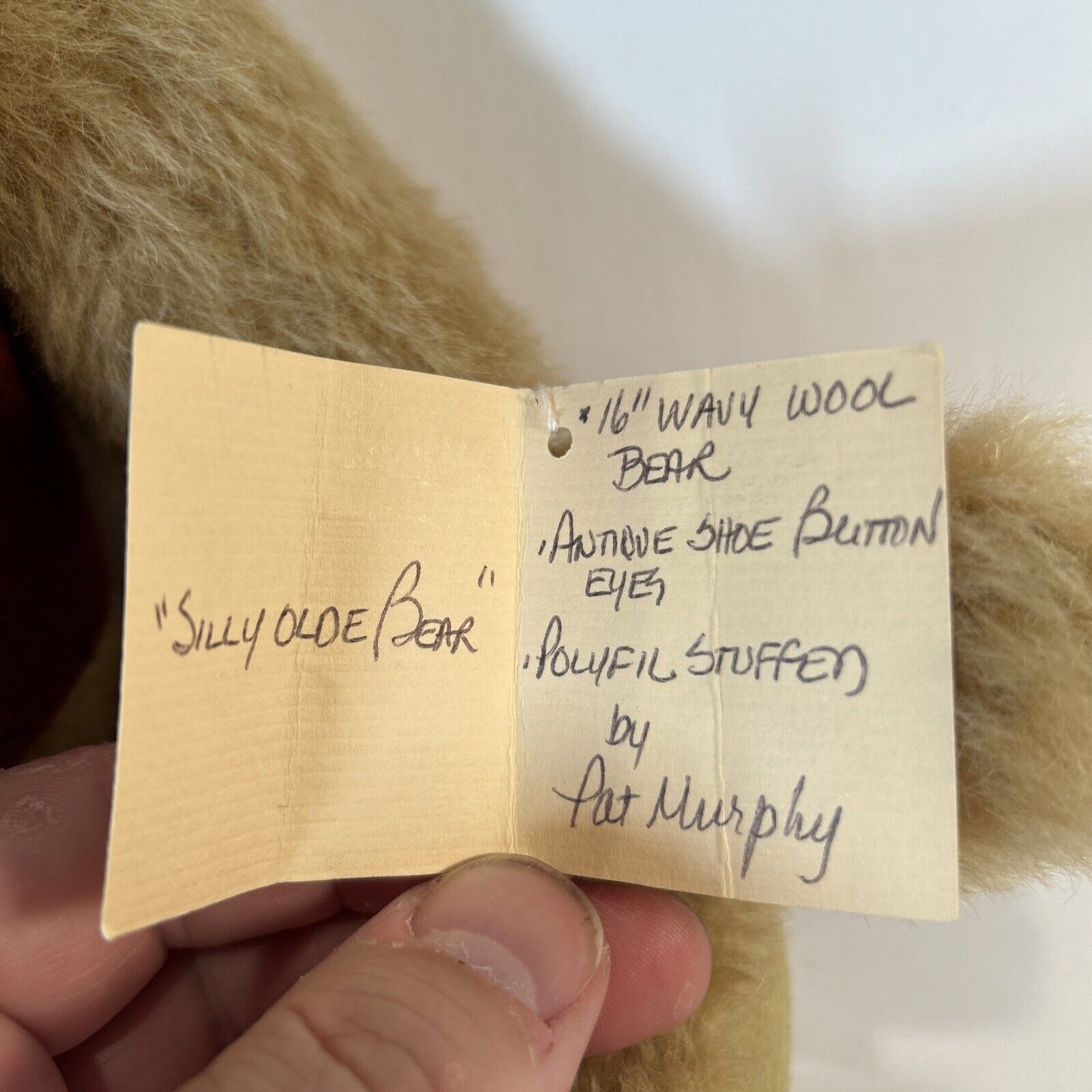 1995 Pat Murphy Bear "Silly Olde Bear" 16" Mohair Artist Signed USA Vest Rare