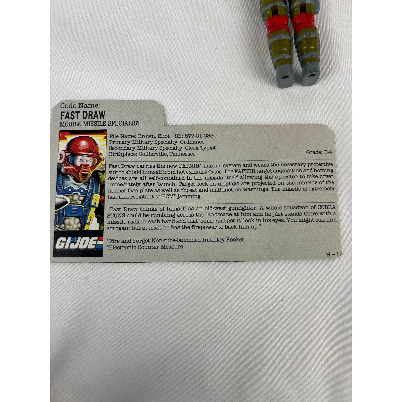 GI Joe Fast Draw Mobile Missile Specialist Figure Backpack Missiles Card 1987