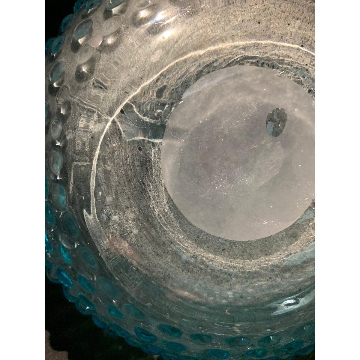 Large Aqua Blue Hobnail Glass Pitcher Clear Applied Handle Heavy Art Glass