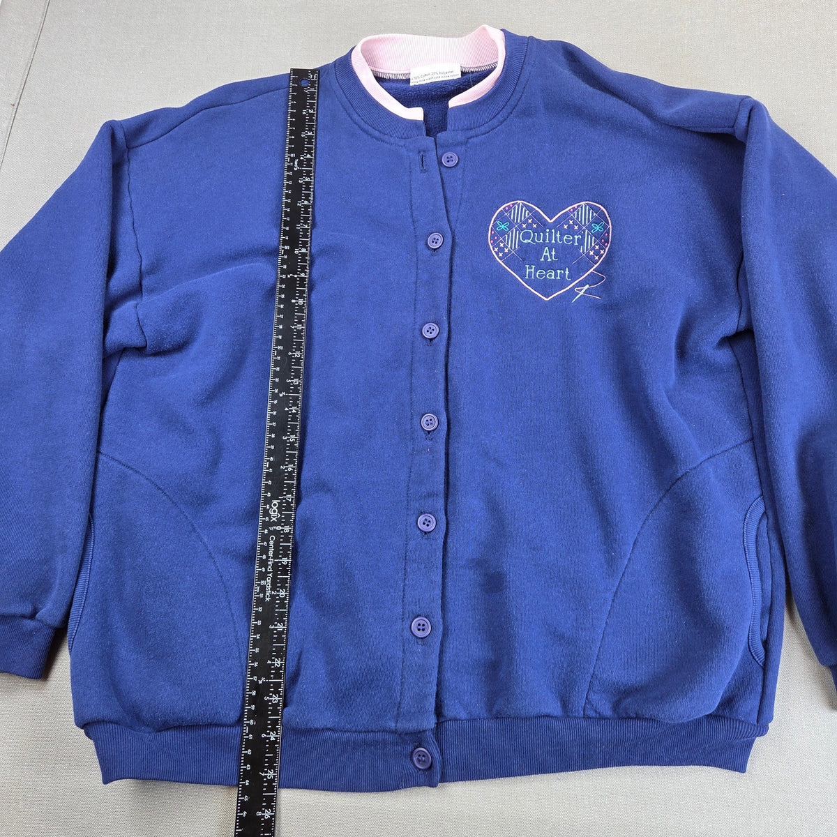 Vintage Quilter At Heart Embroidered Button Front Sweatshirt Womens XL Blue