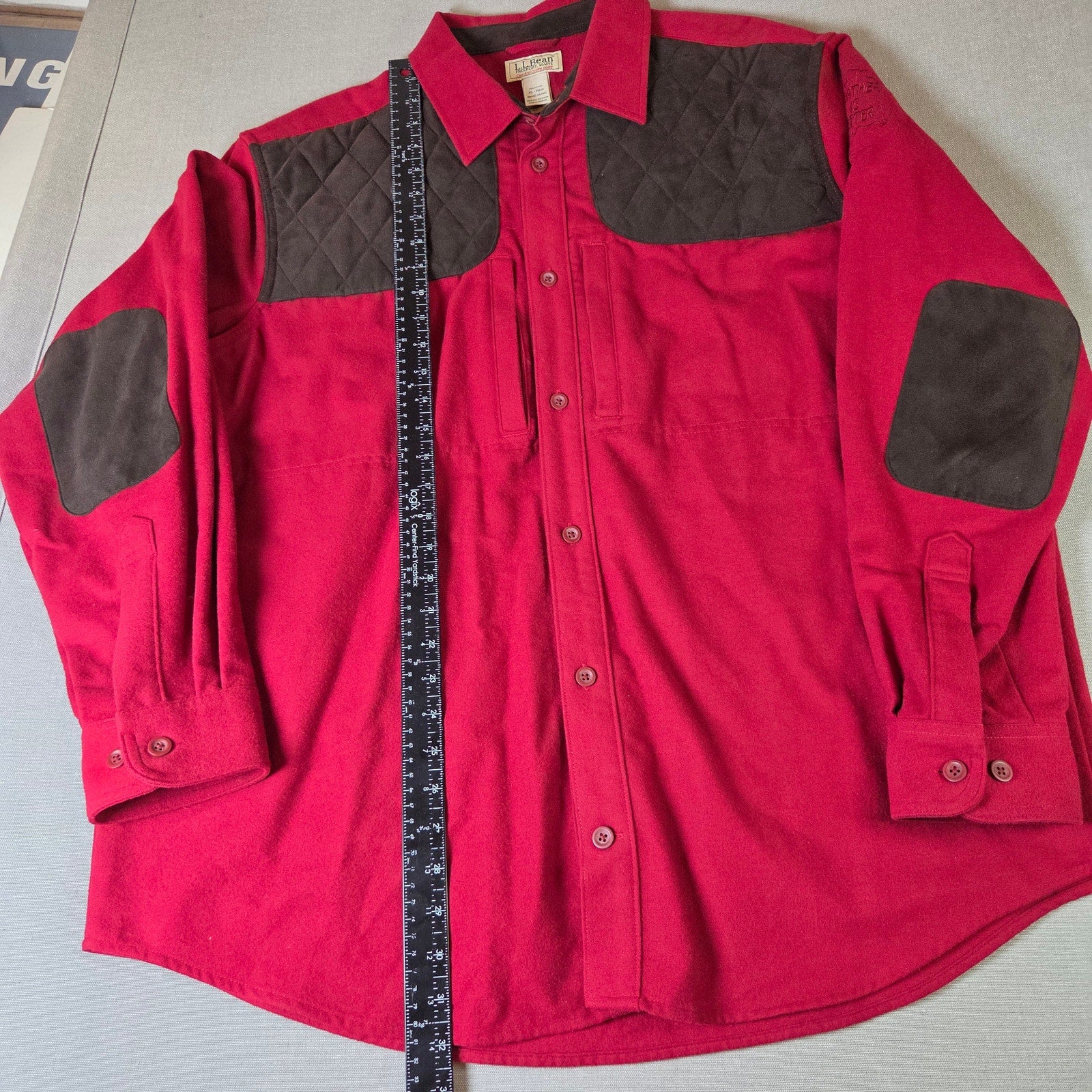 L.L.Bean Chamois Cloth Shirt Mens XL Elbow Patches Quilted Shoulders Vintage