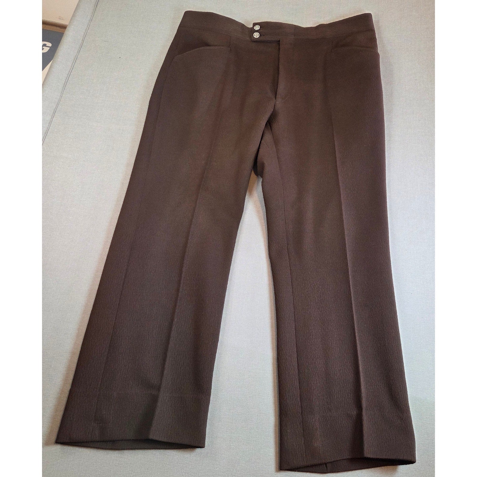 Vintage Handmade Brown Pleated Dress Pants 1970s 37x26.5 Cuffed Hem