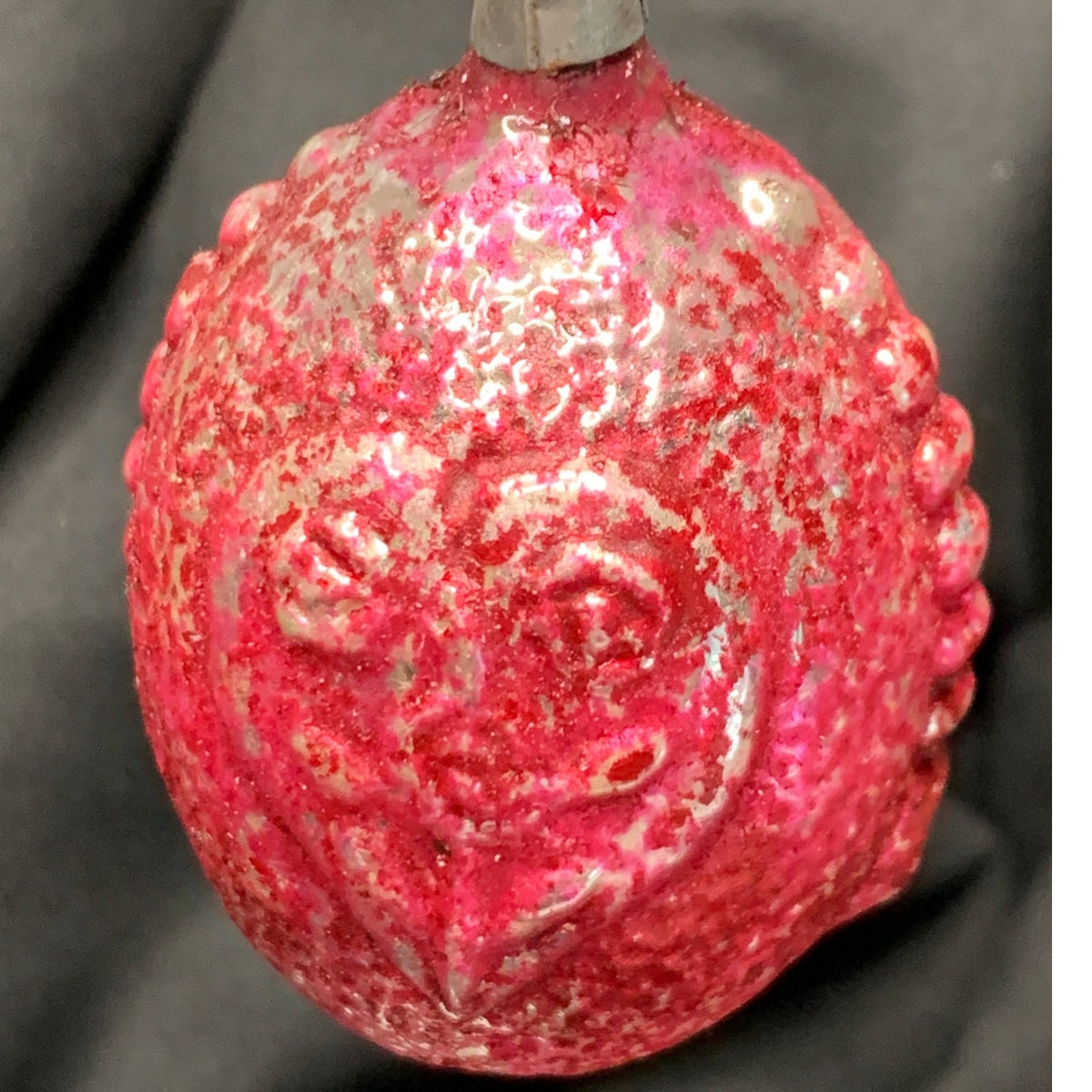 Vintage Embossed Glass Christmas Ornament Red Pink Silver Molded Design