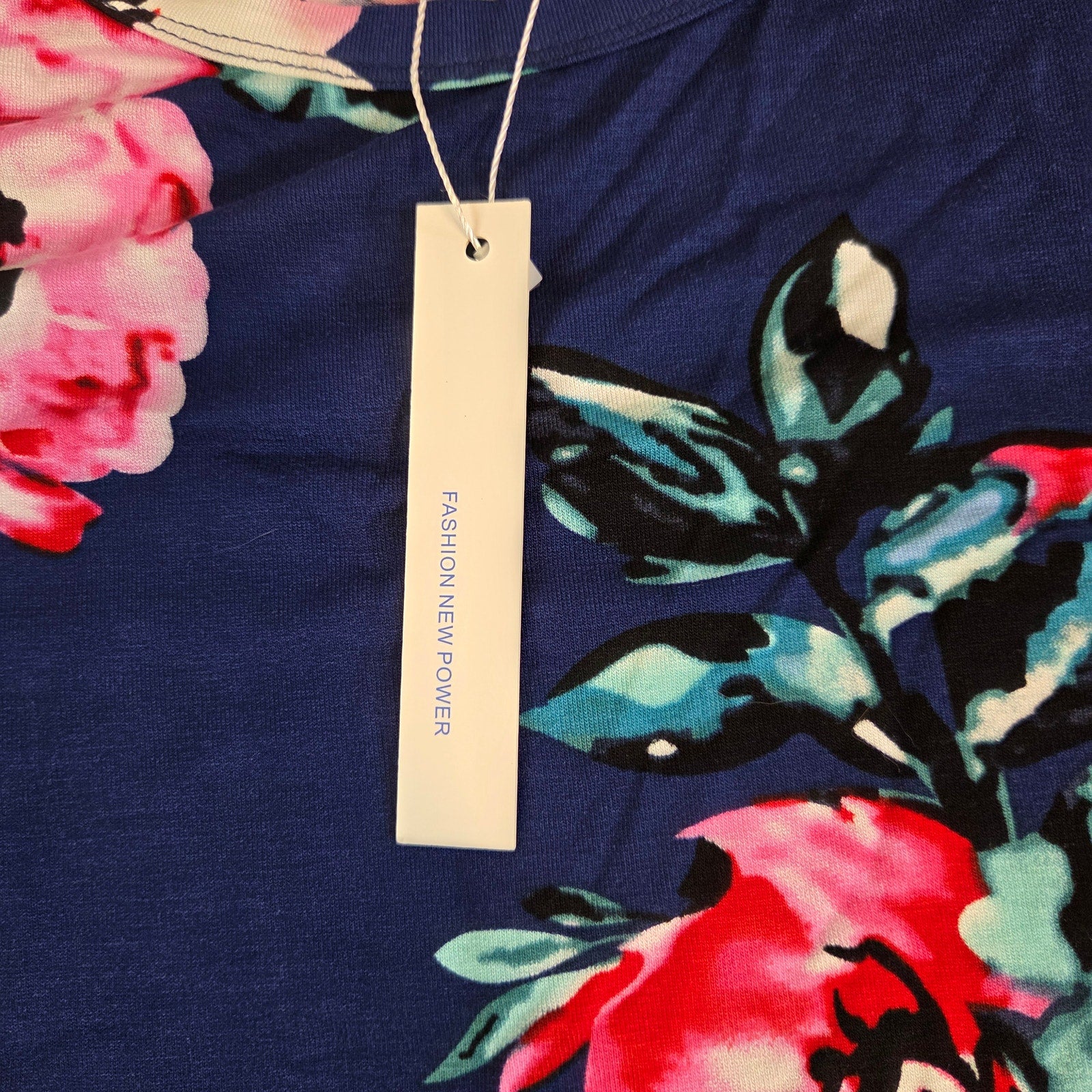 Korsis Blue Floral Dress Pink Rose Print Pockets Women’s Size S