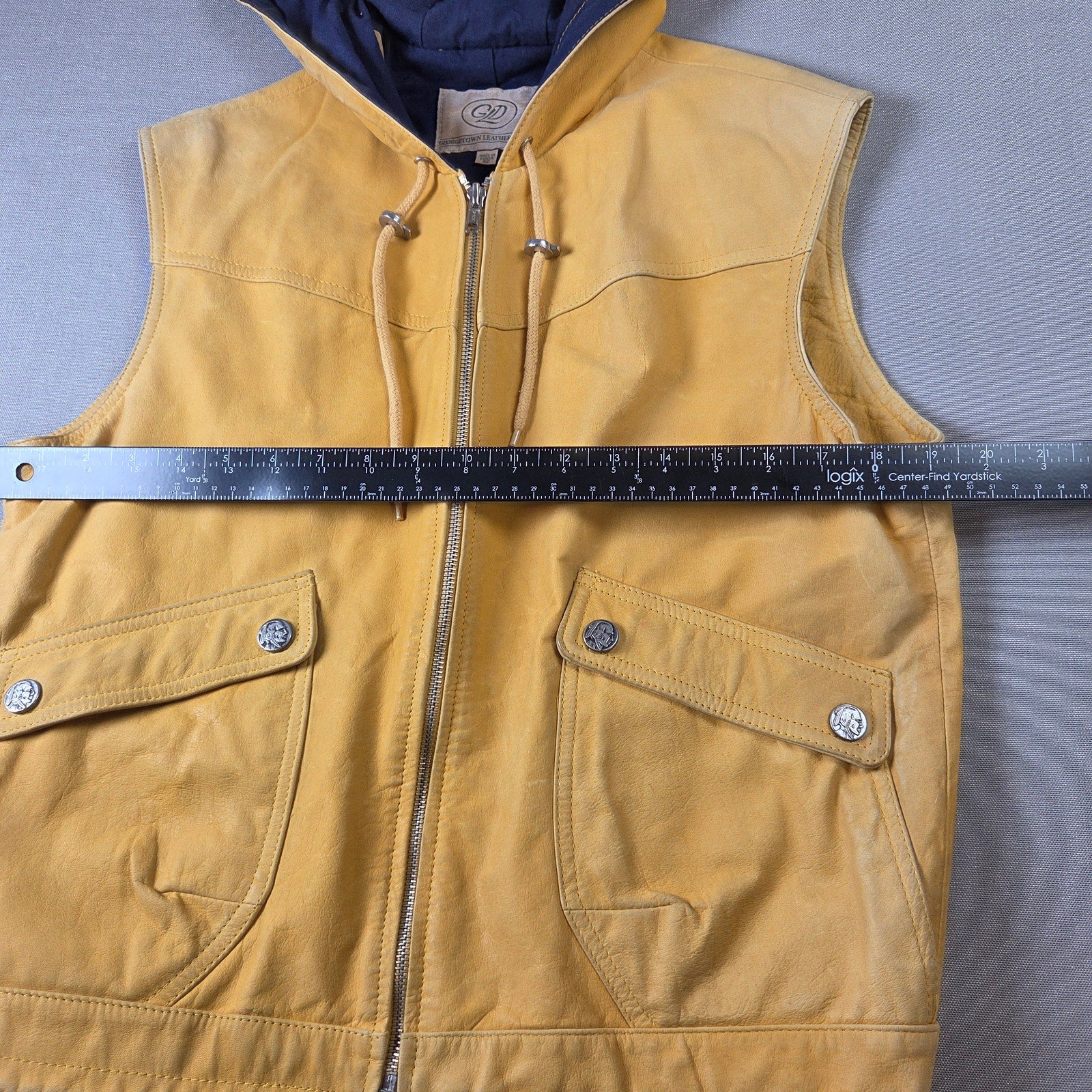 Georgetown Leather Vintage Hooded Vest Yellow 100% Leather USA Style 903
