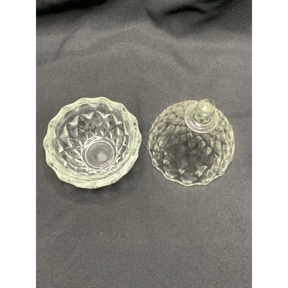 Clear Pressed Glass Covered Candy Dish Diamond Pattern Pointed Lid Small