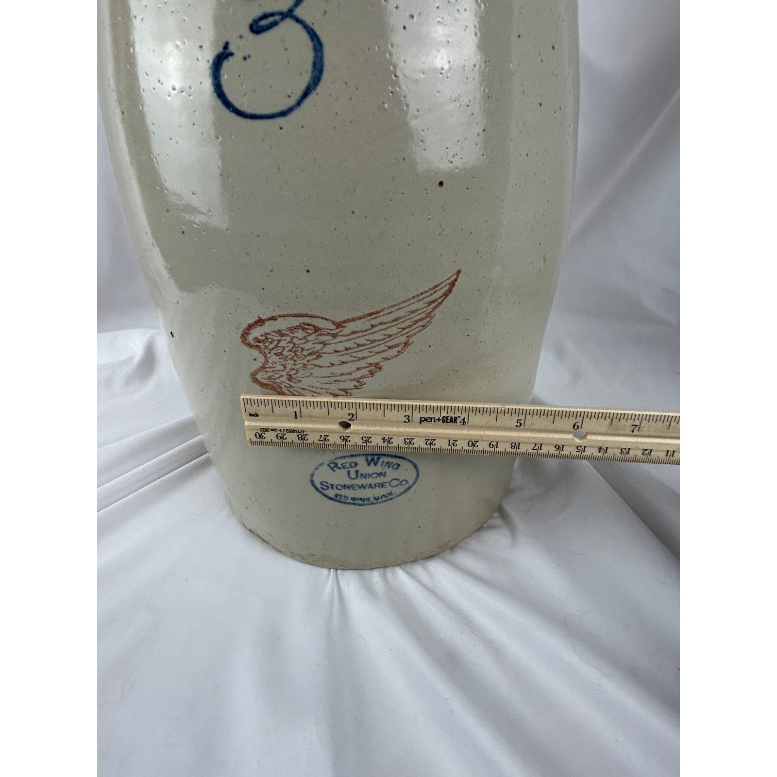 Antique Red Wing 3 Gallon Stoneware Butter Churn Crock w Lid & Wooden Dasher