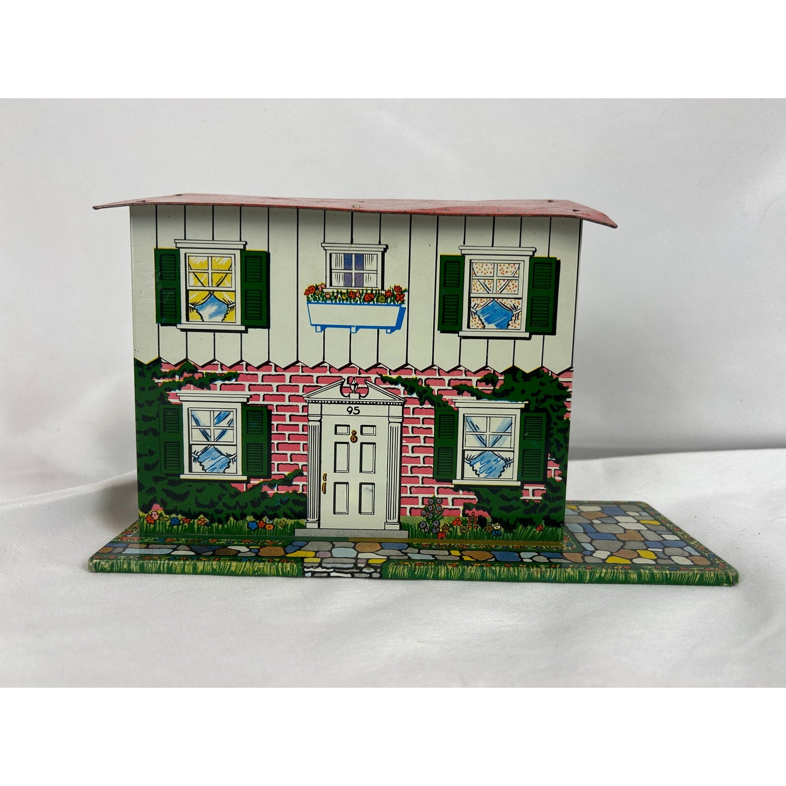 Vintage 1950s Ohio Art Midget Manor Dollhouse Tin Litho With Most Furniture