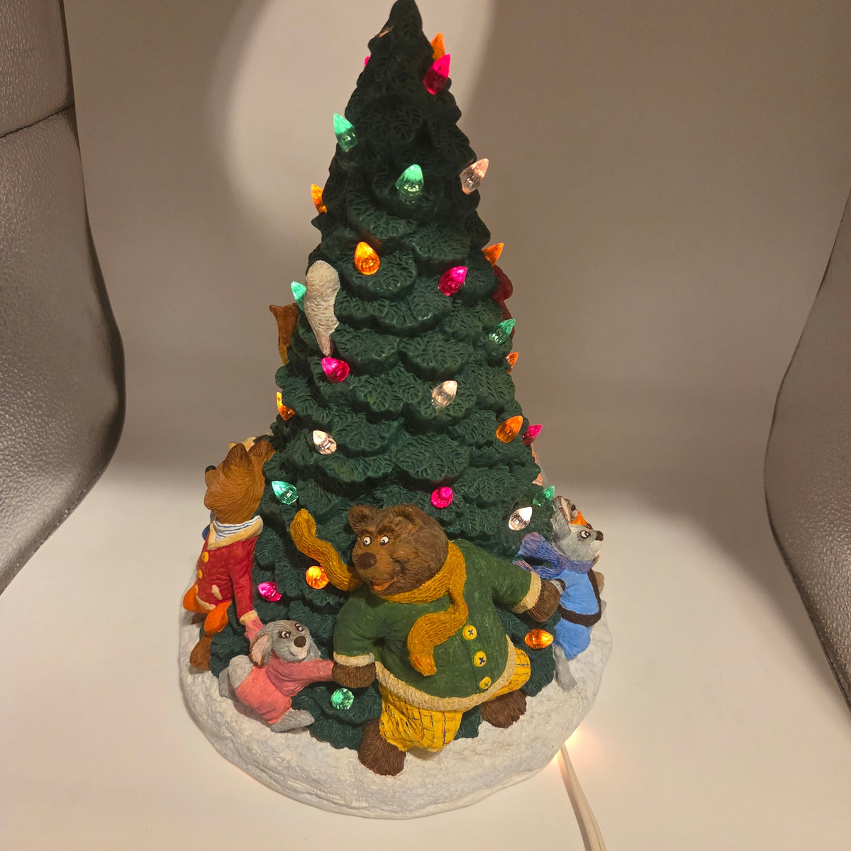 Handmade Ceramic Woodland Animal Christmas Tree Lighted Decor Rosemary 1990