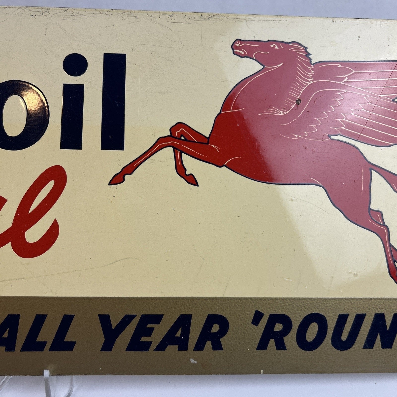 Vintage Mobiloil Special Advertising Sign 18"x7" Pegasus Metal Gas Oil Garage