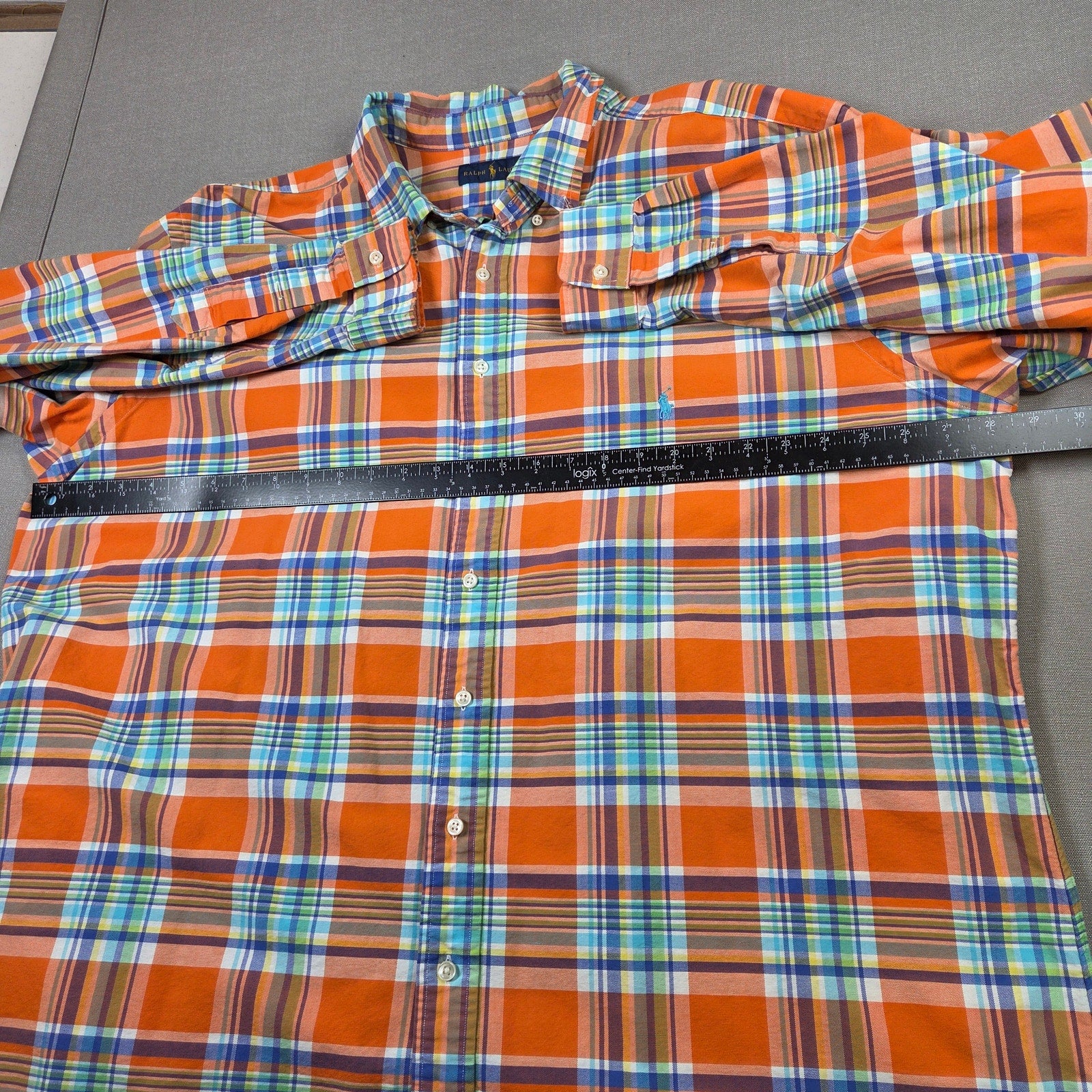 Ralph Lauren Plaid Button Down Shirt Men 2XLT Orange Cotton Long Sleeve