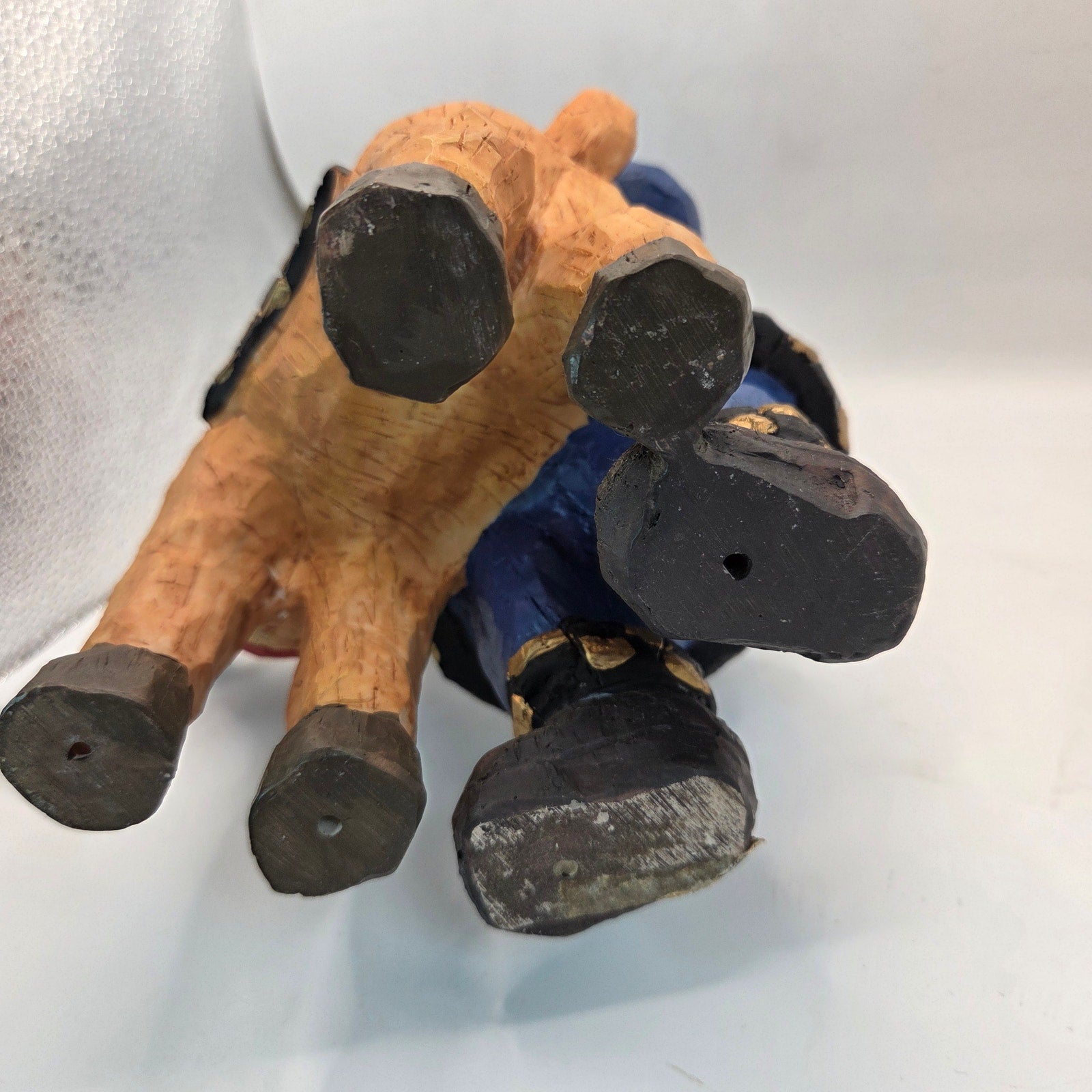 Blue Coat Santa Riding Reindeer Figurine Resin Christmas Decor 11”